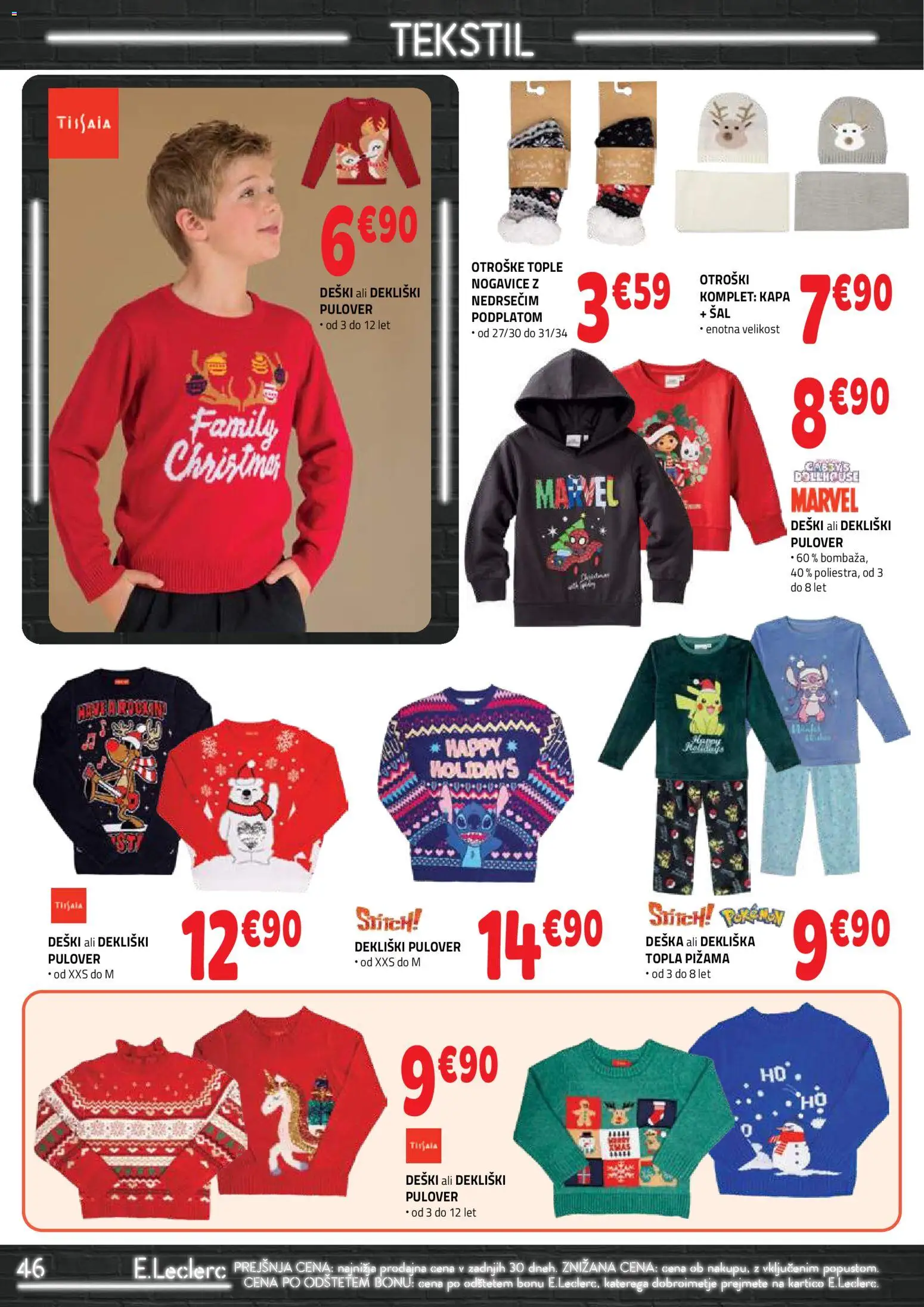 Novi E.leclerc katalog ponudbe – veljaven od 26.11.2025 | Stran: 46 | Izdelki: Pižama, Pulover, Nogavice, Kapa
