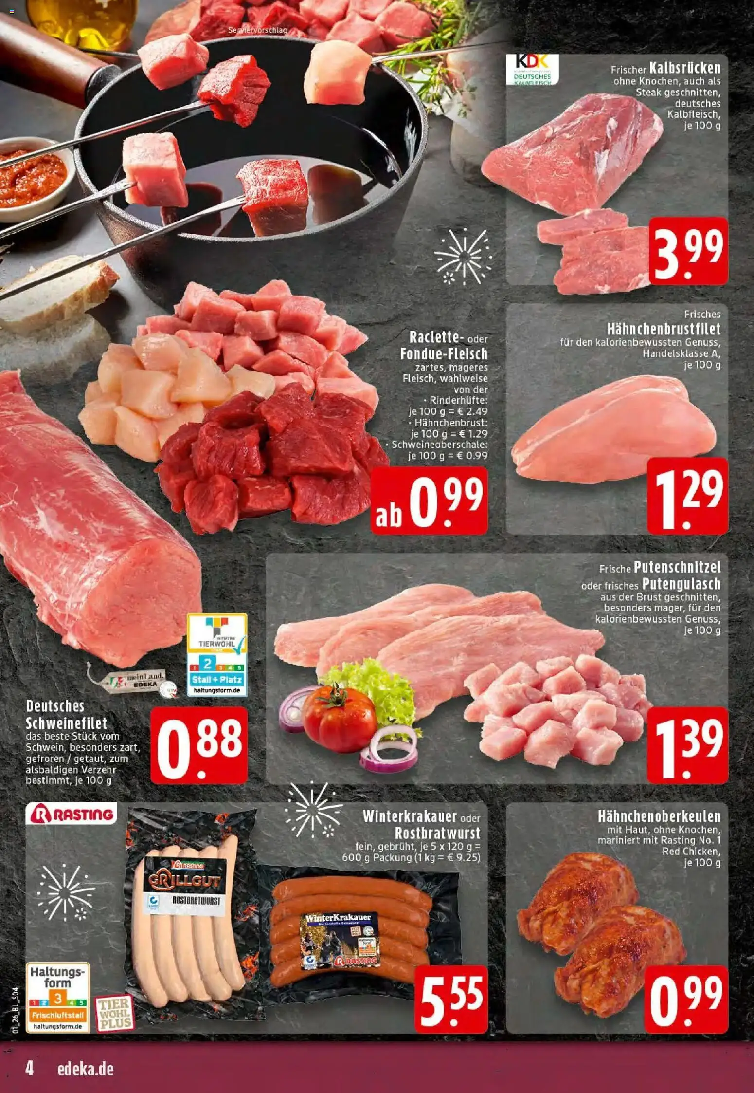 Edeka prospekt Reken-Bahnhof	 – gültig ab 28.12.2025 | Seite: 4 | Produkte: Schweinefilet, Putenschnitzel, Raclette, Hahnchenbrust