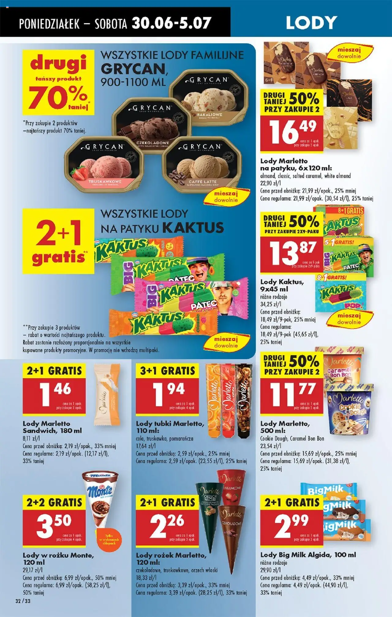 Biedronka gazetka od 30.06.2025 | Strona: 44 | Produkty: Sandwich, Por, Big Milk, Lody Marletto
