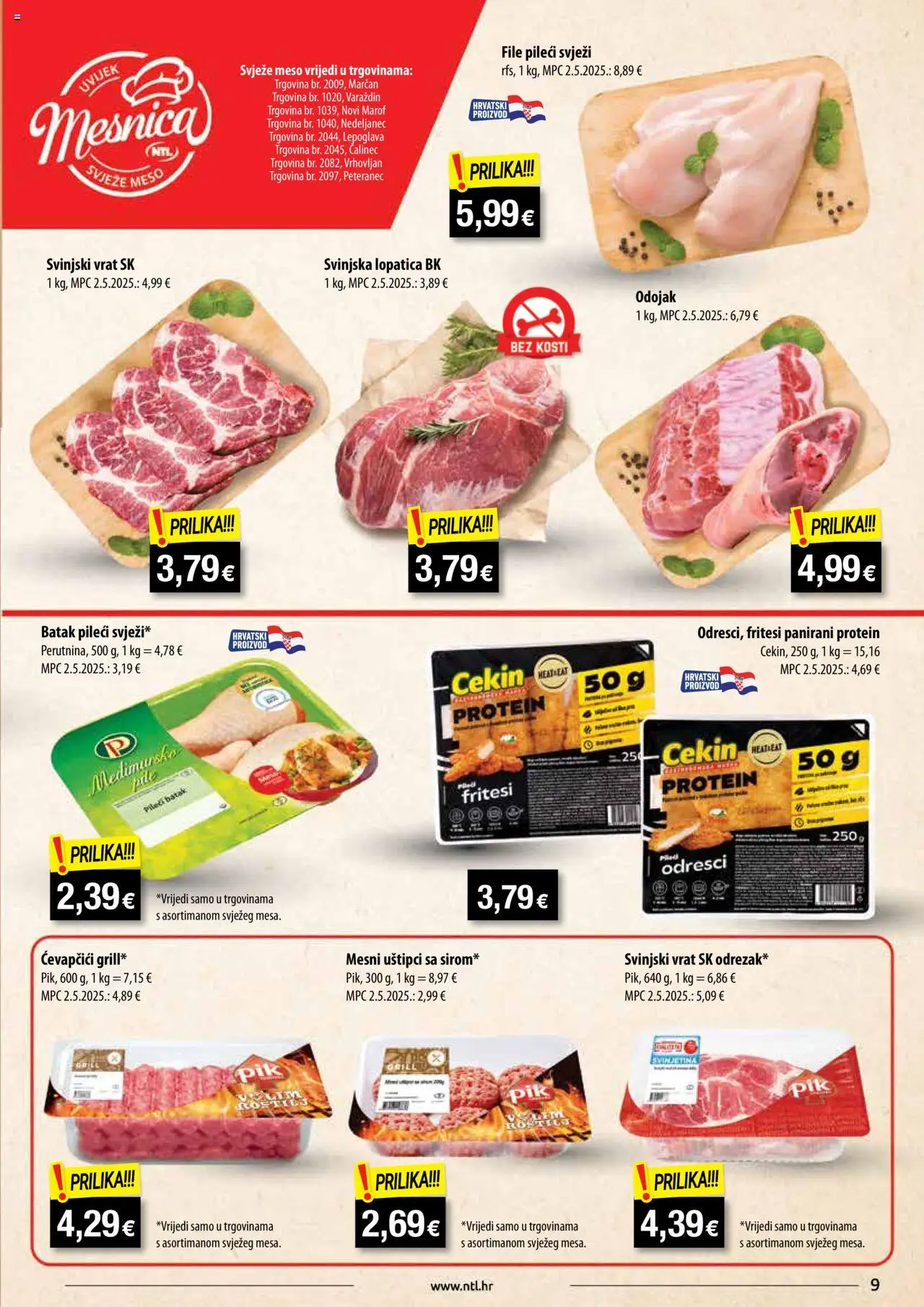 NTL katalog | vrijedi od 13.08.2025 | Stranica: 9 | Proizvodi: Odojak, Svinjski vrat, Svinjetina, Lopatica
