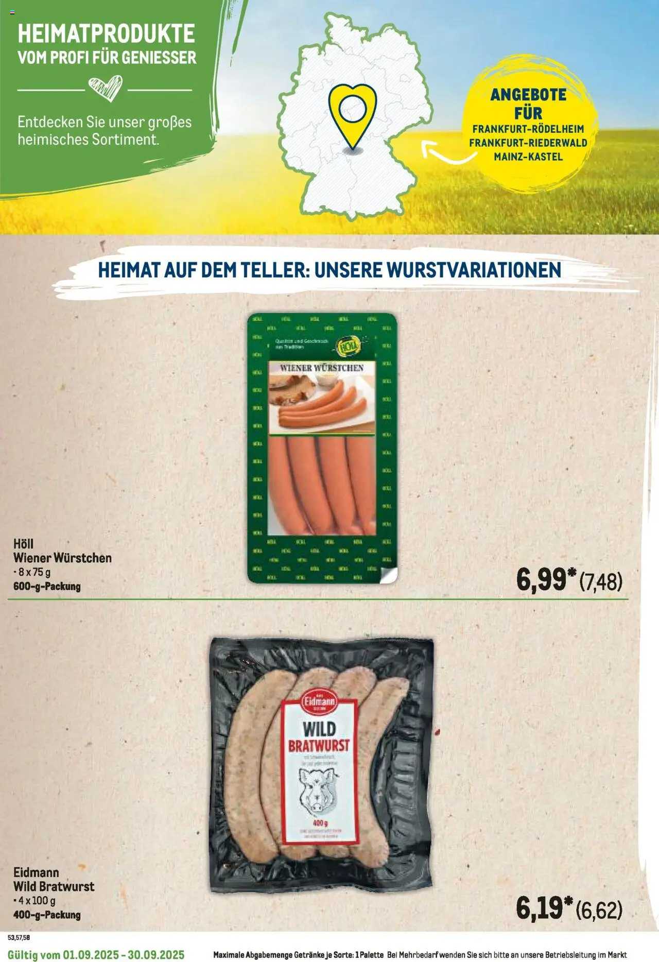 Metro Regionaler Flyer - gültig ab dem 01.09.2025 | Seite: 52 | Produkte: Wiener wurstchen, Bratwurst