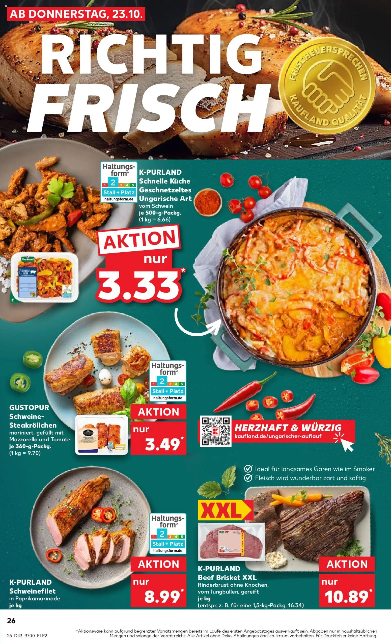 Kaufland prospekt Rostock	 – gültig ab 26.10.2025 | Seite: 26 | Produkte: Mozzarella, Küche, Schweinefilet, Fleisch