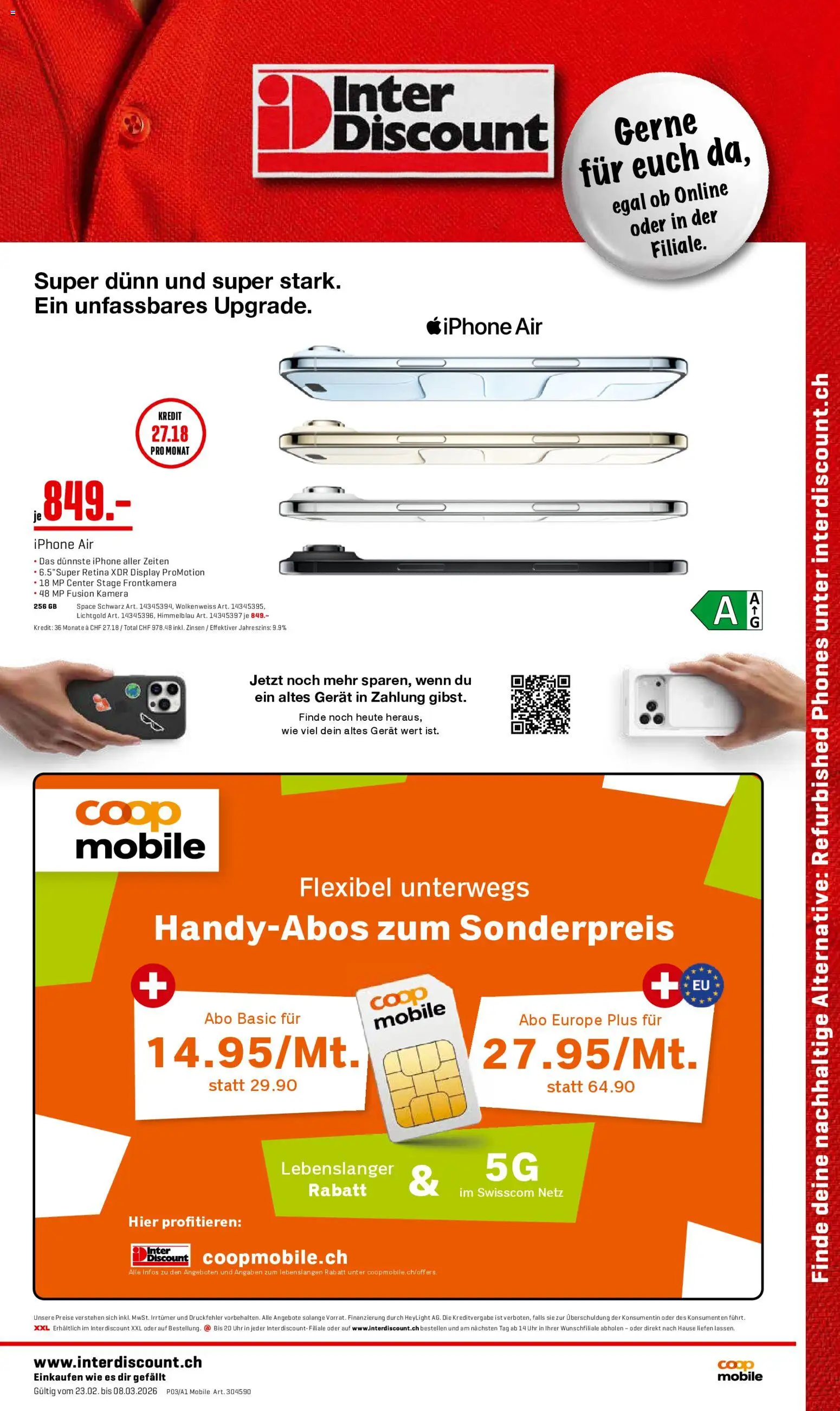 Interdiscount Aktionen Mobile – gültig ab 23.02.2026 | Seite: 1 | Produkte: Uhr, Kamera, Iphone