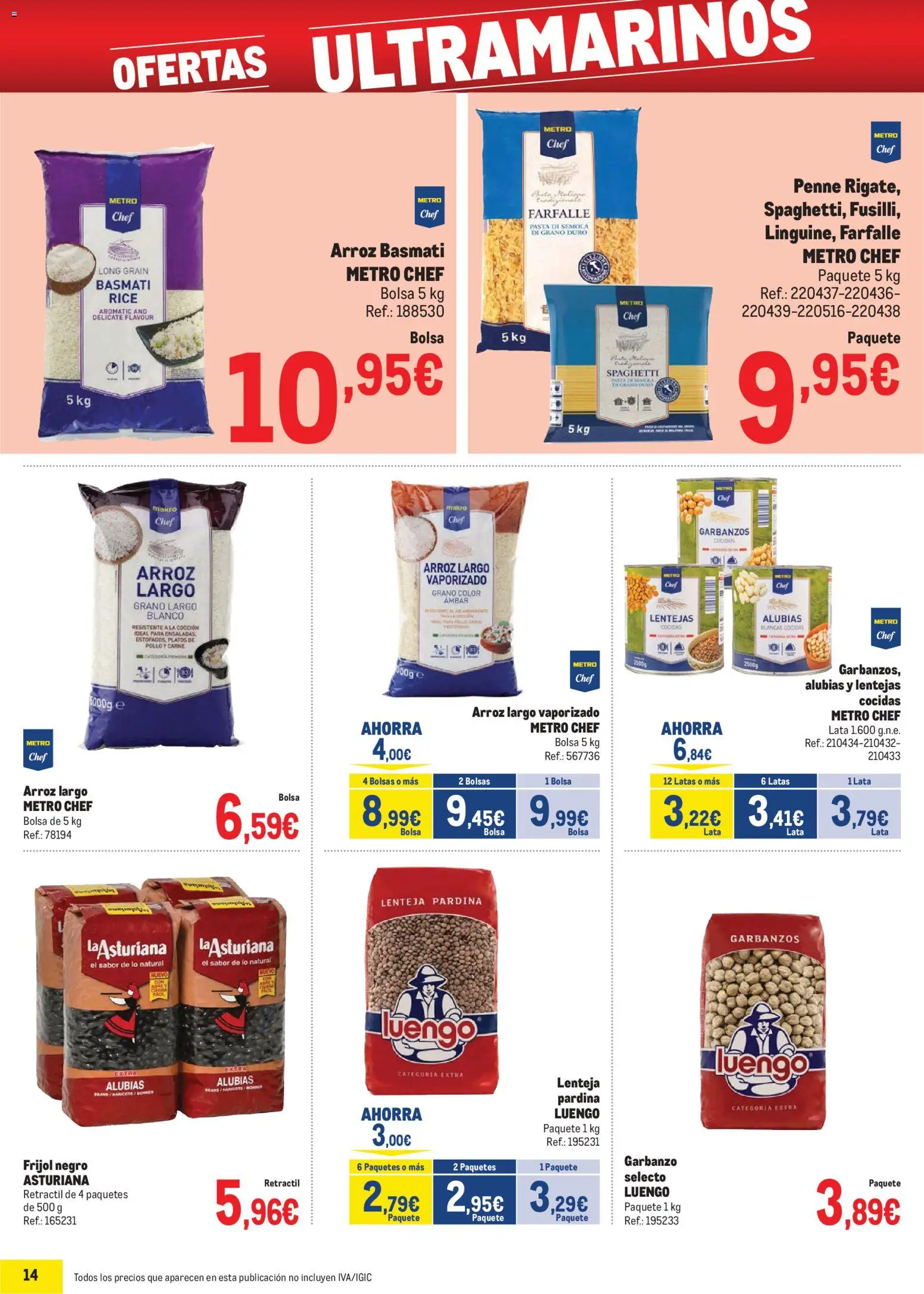 Makro - Precios Canarias │ válido desde el 06.01.2026 | Página: 14 | Productos: Arroz, Pasta, Bolsa, Δαχτυλίδι φωτός