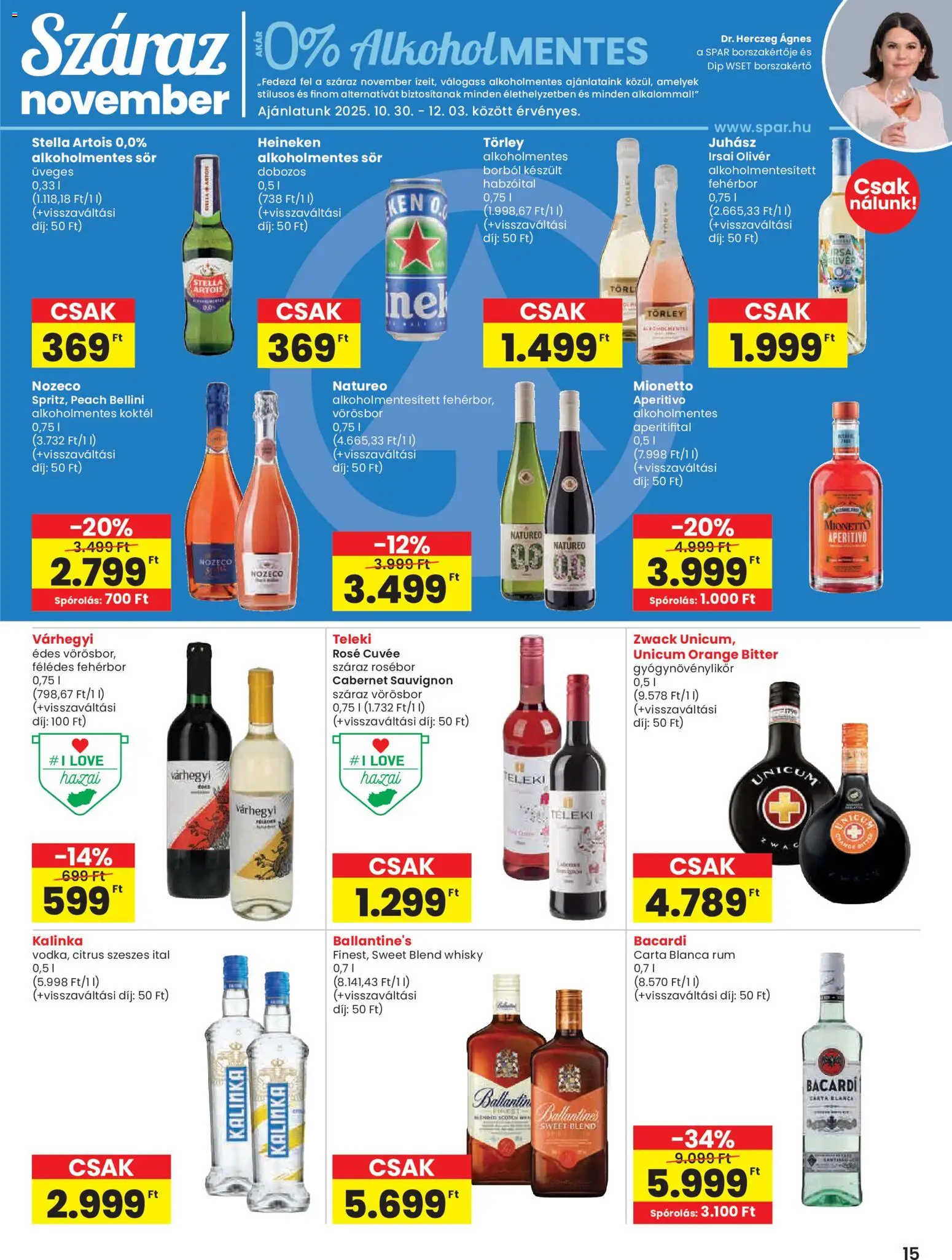 Spar akciós ujság - amely érvényes a következő dátumtól: 30.10.2025 | Oldal: 15 | Termékek: Rum, Sör, Fehérbor, Whisky