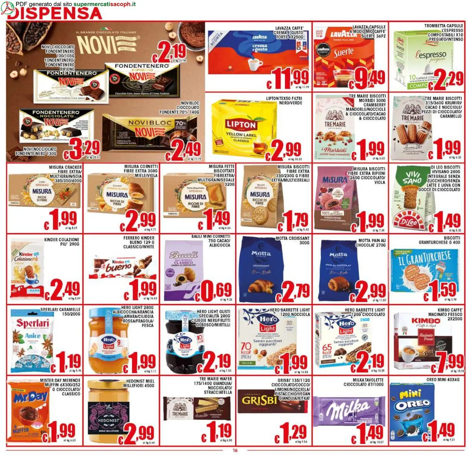 Volantino Sacoph del 06.03.2026 | Pagina: 16 | Prodotti: Pesca, Lavazza, Stracciatella, Macinato