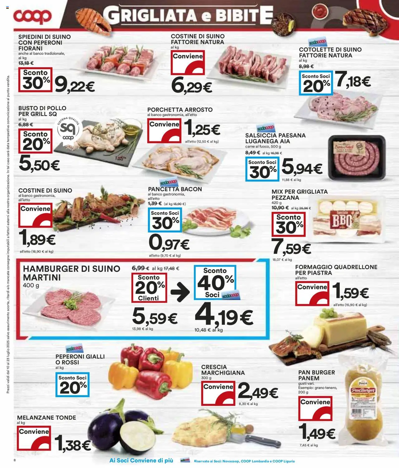 Volantino COOP del 10.07.2025 | Pagina: 8 | Prodotti: Arrosto, Formaggio, Data, Hamburger