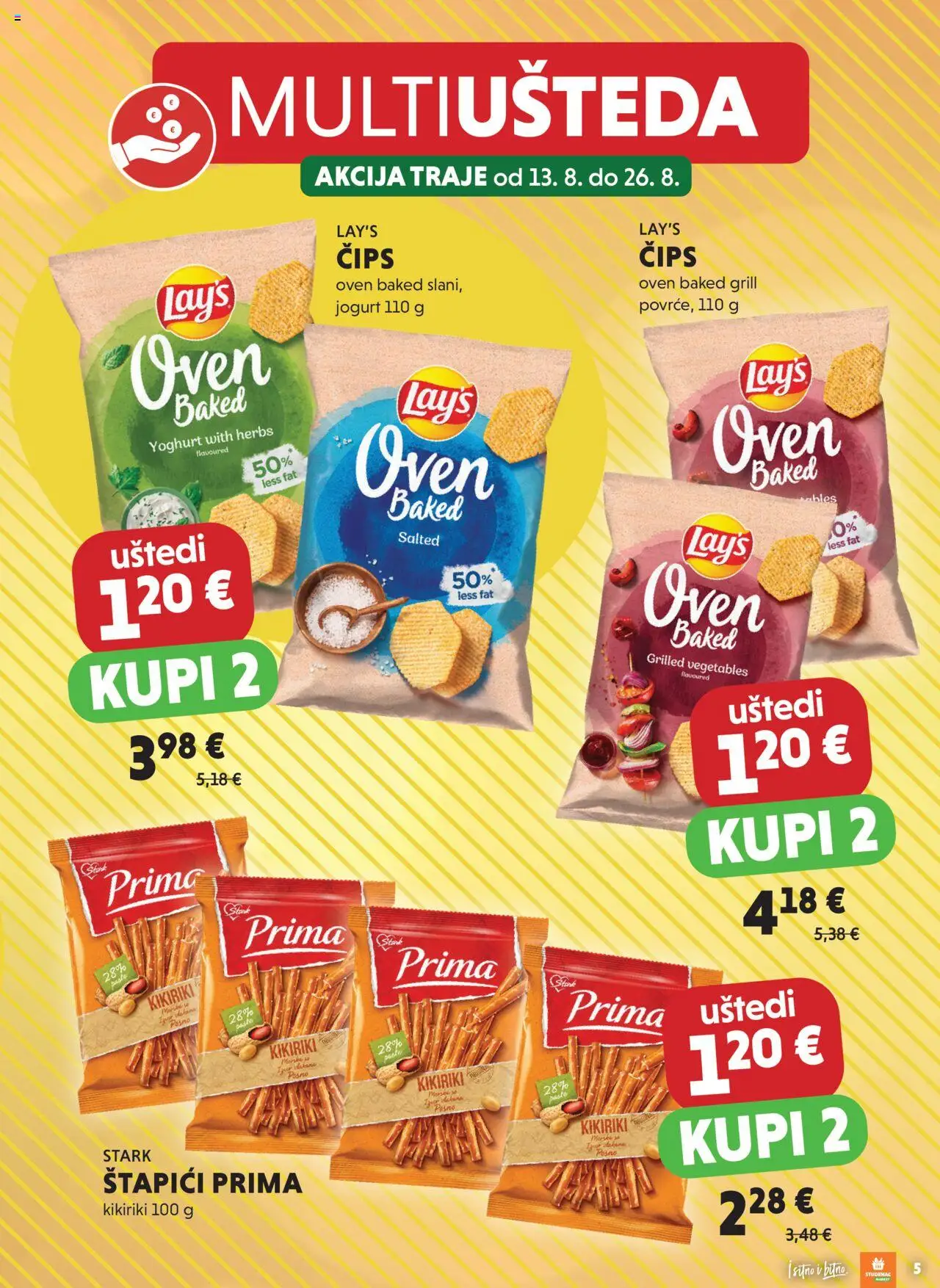 Studenac katalog | vrijedi od 13.08.2025 | Stranica: 5 | Proizvodi: Jogurt, Čips, Kikiriki, Štapići