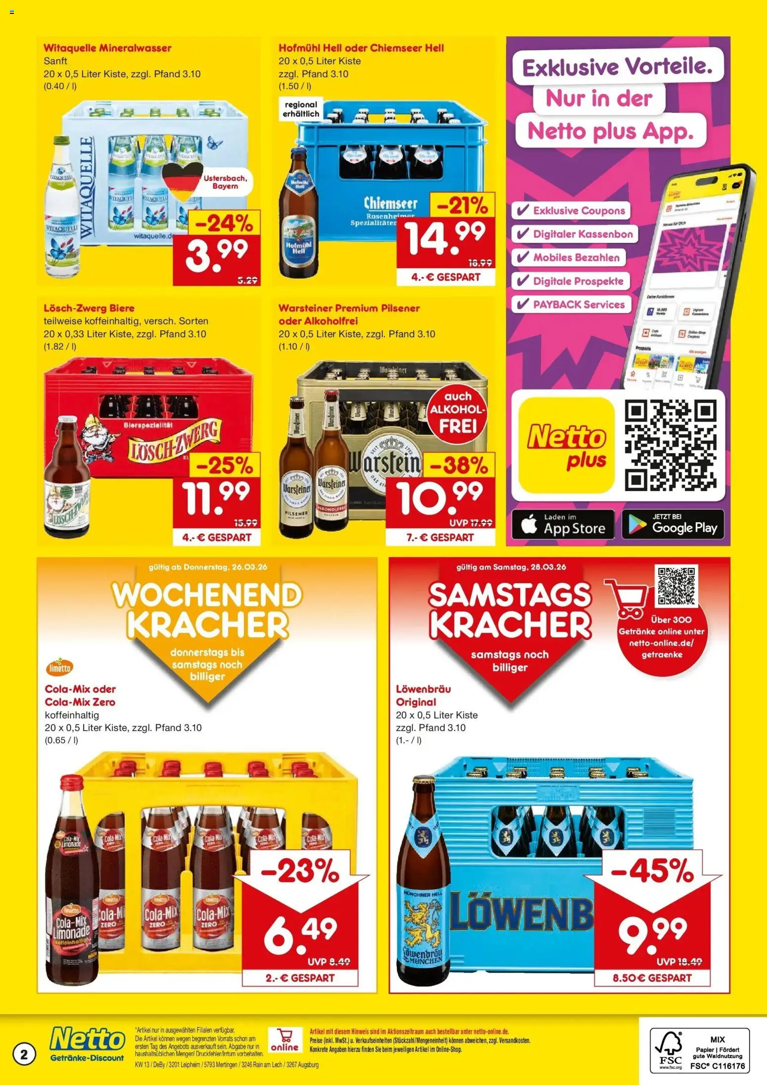 Netto Marken-Discount Prospekt Leipheim	 – gültig ab 23.03.2026 | Seite: 2 | Produkte: Cola, Limonade, Mineralwasser, Warsteiner