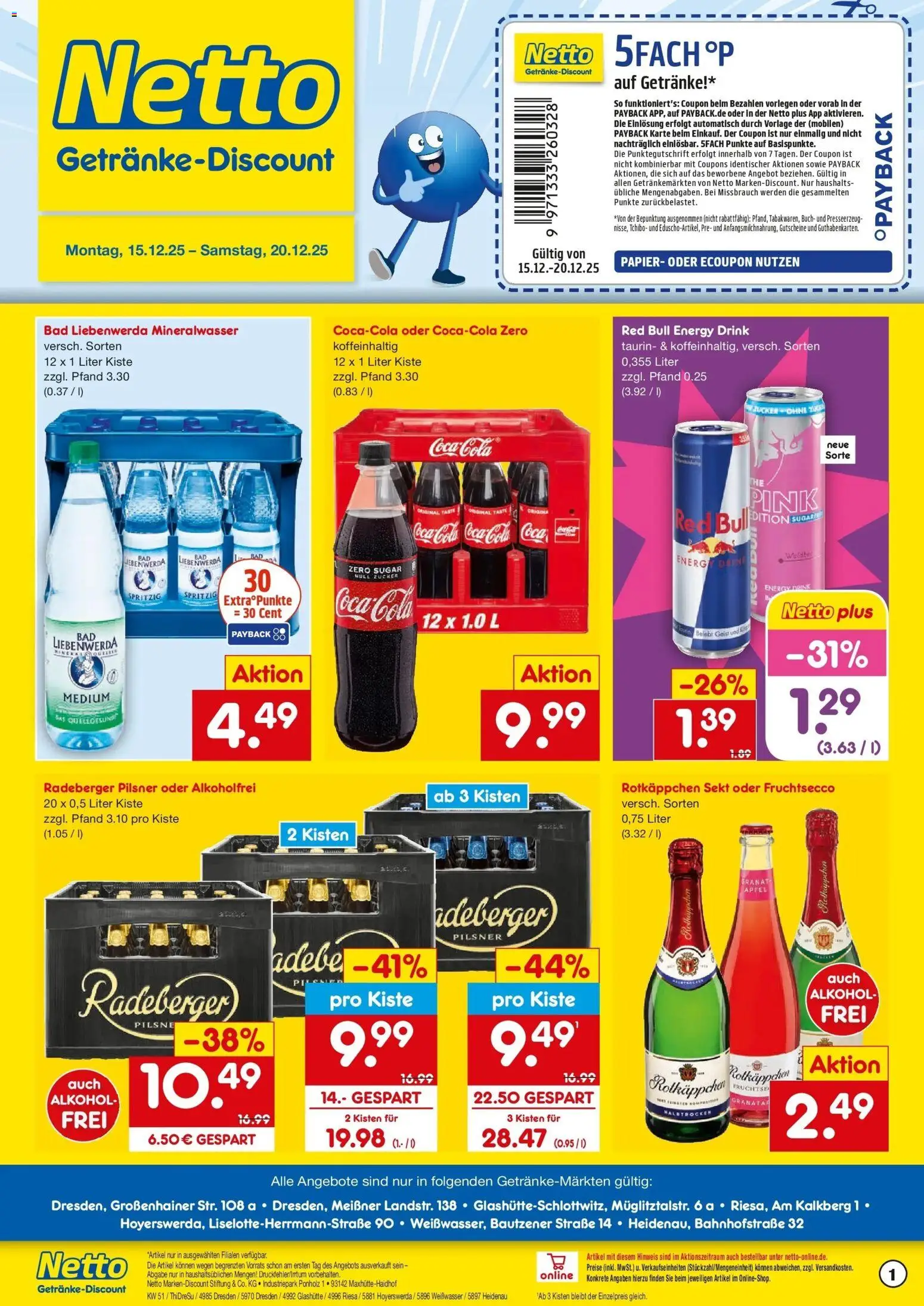 Netto Marken-Discount prospekt Riesa	 – gültig ab 15.12.2025 | Seite: 1 | Produkte: Red bull, Energy, Bad, Zucker
