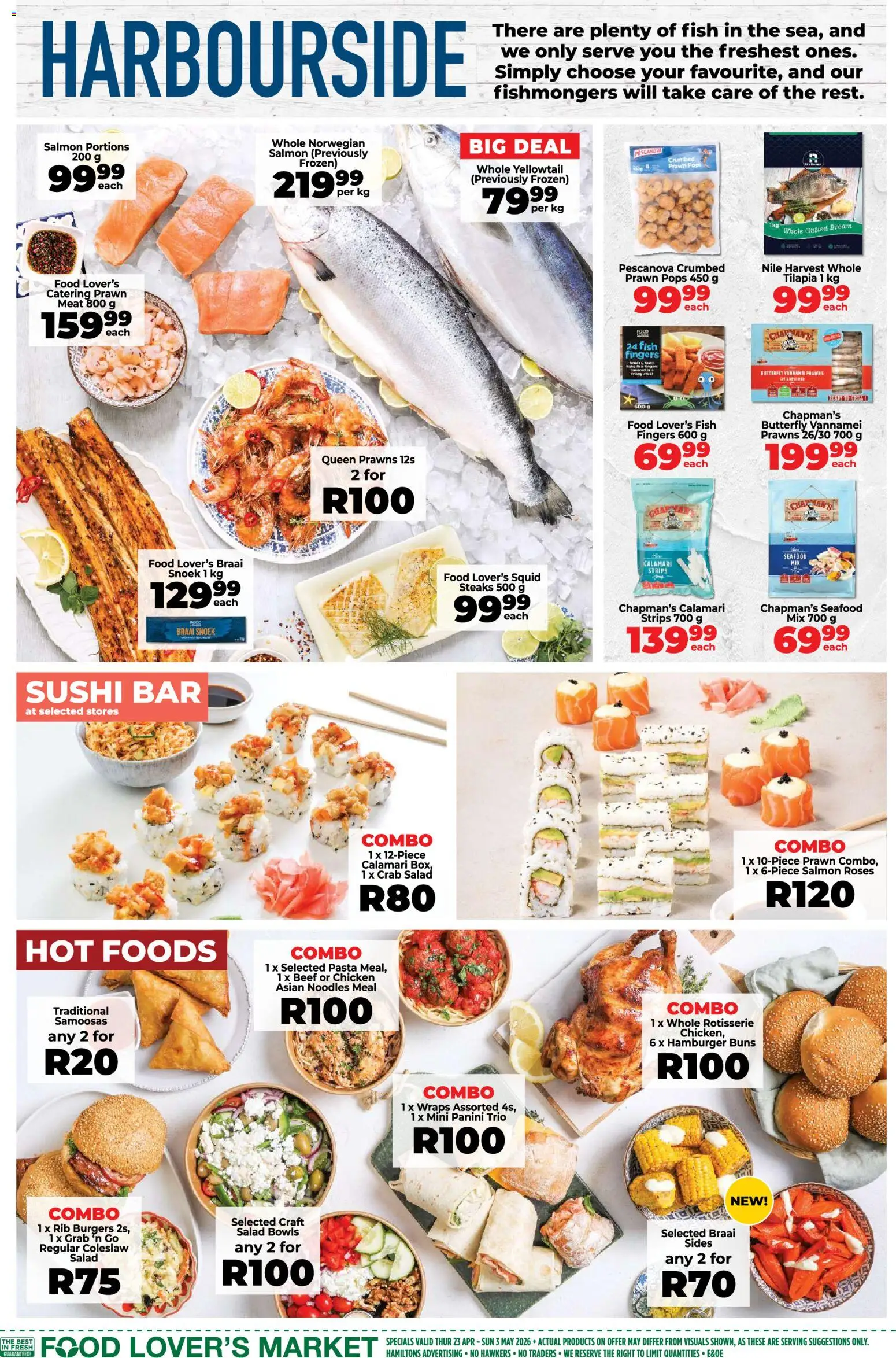 New Food Lover's Market catalogue – valid from 23.04.2026 | Page: 4 | Products: Chicken, Noodles, Beef, Salad