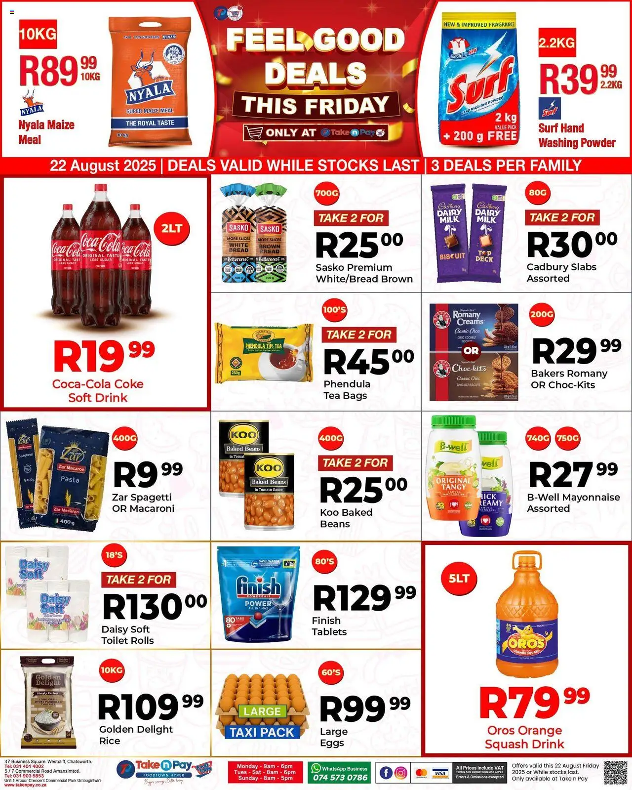 Take n Pay Friday Specials │ valid from 22.08.2025 | Page: 1 | Products: Beans, Baked beans, Coke, Sauce