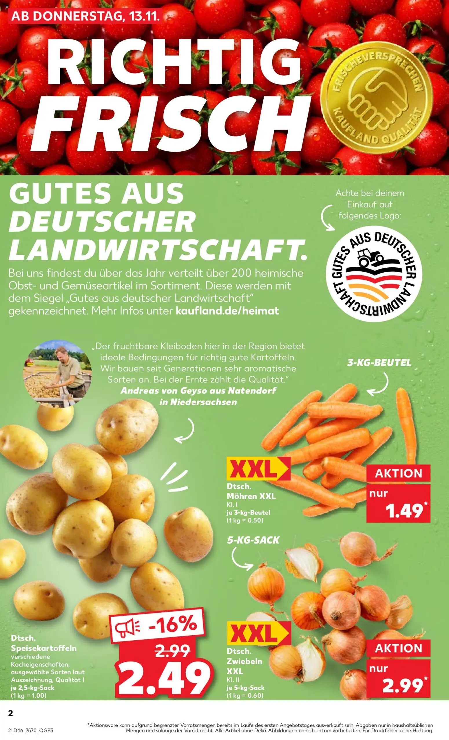 Kaufland prospekt Bremen	 – gültig ab 13.11.2025 | Seite: 2 | Produkte: Mohren, Zwiebeln, Obst