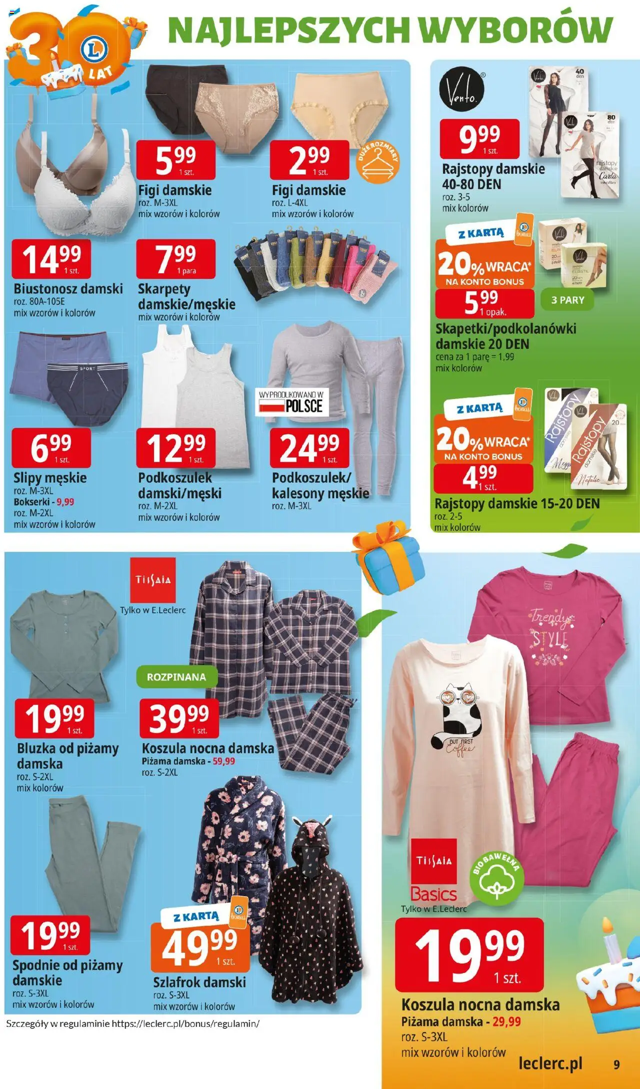 E.Leclerc Gazetka - Zamość od 14.10.2025 | Strona: 9 | Produkty: Skarpety, Piżama, Bokserki, Rajstopy