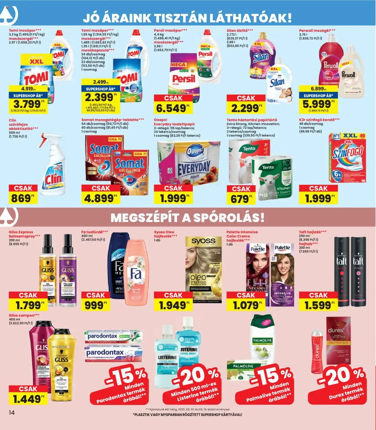 Interspar akciós ujság - amely érvényes a következő dátumtól: 07.08.2025 | Oldal: 14 | Termékek: Persil, Somat, Papírtörlő, Mosókapszula