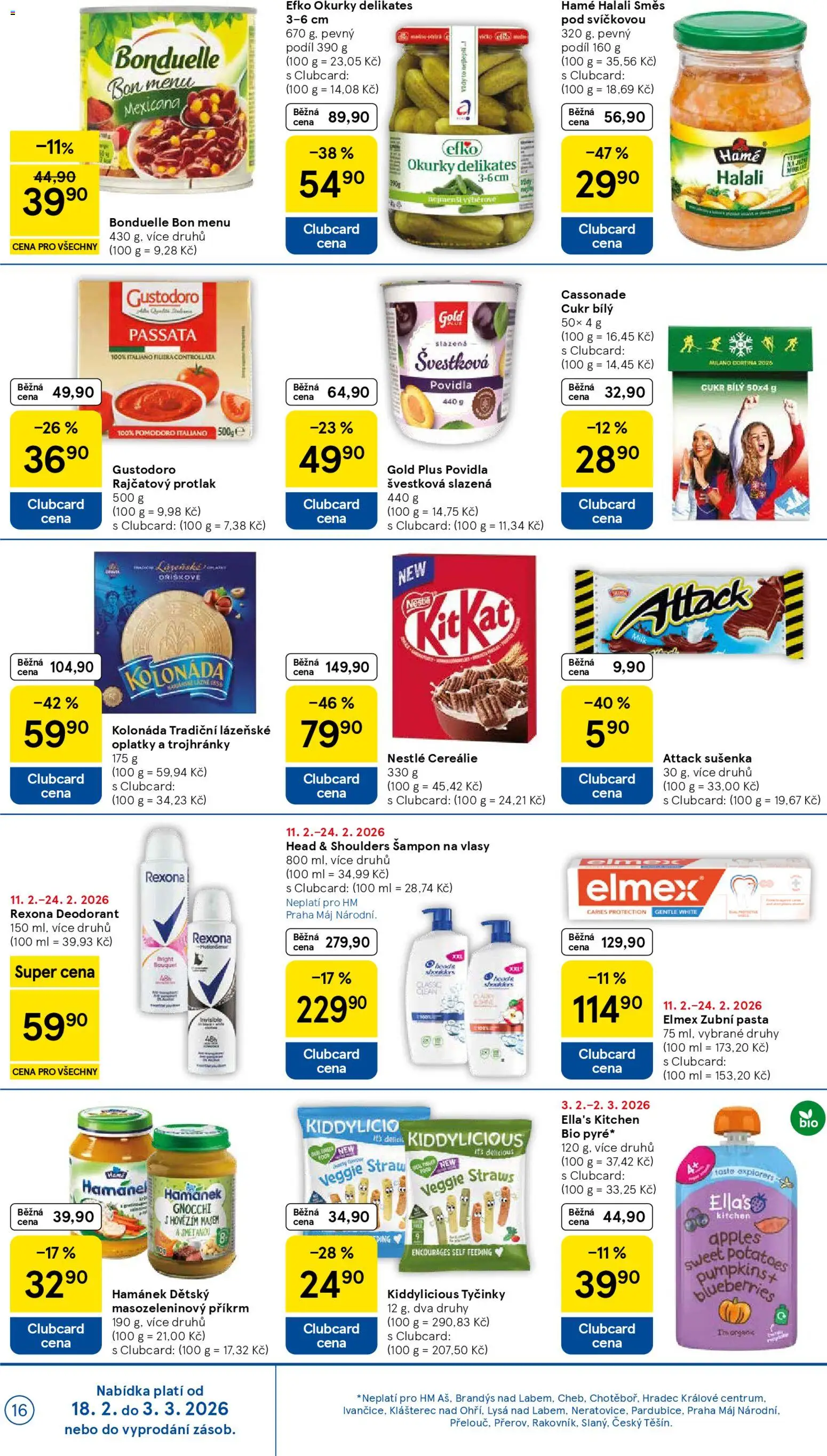 Tesco leták - Hypermarket od 18.02.2026 | Strana: 16 | Produkty: Povidla, Okurky, Příkrm, Cukr