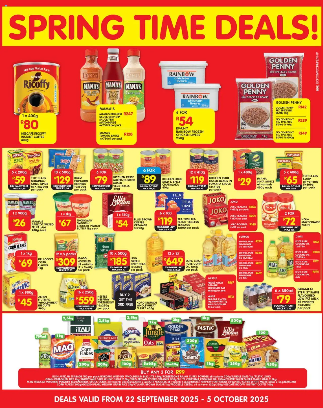 New Shoprite catalogue – valid from 22.09.2025 | Page: 3 | Products: Beans, Biscuits, Powder, Sugar