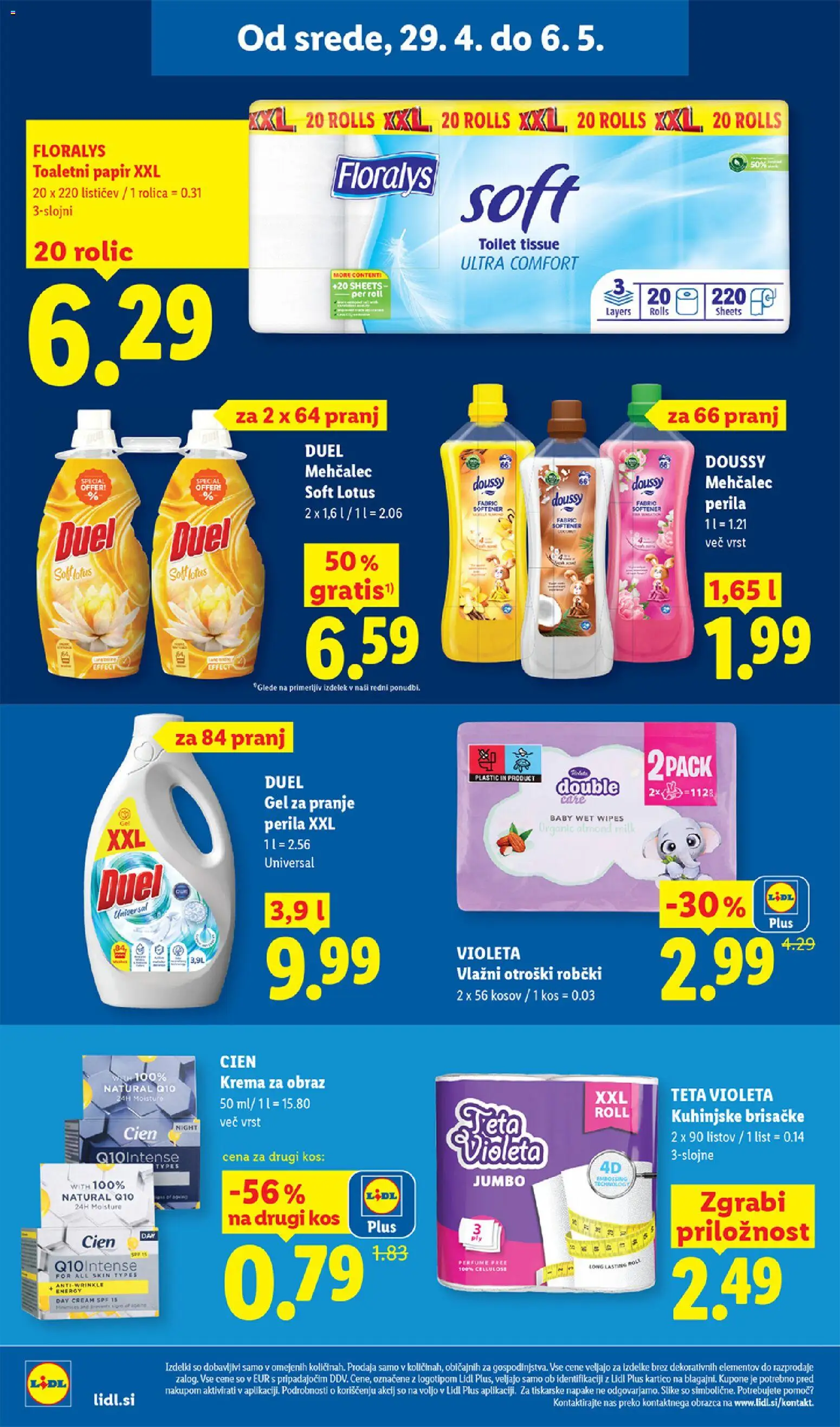 Novi Lidl katalog ponudbe – veljaven od 29.04.2026 | Stran: 24 | Izdelki: Mehčalec, Toaletni papir, Kos, Krema za obraz