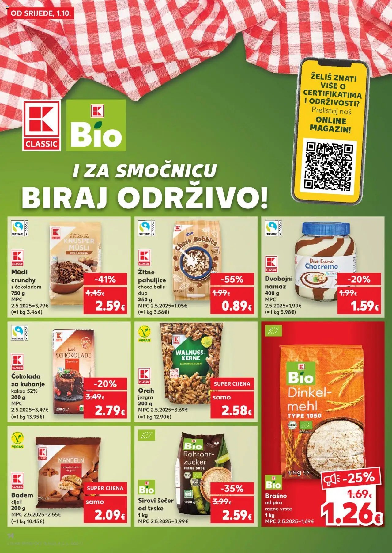 Kaufland katalog | vrijedi od 01.10.2025 | Stranica: 14 | Proizvodi: Musli, Šećer, Kakao, Orah