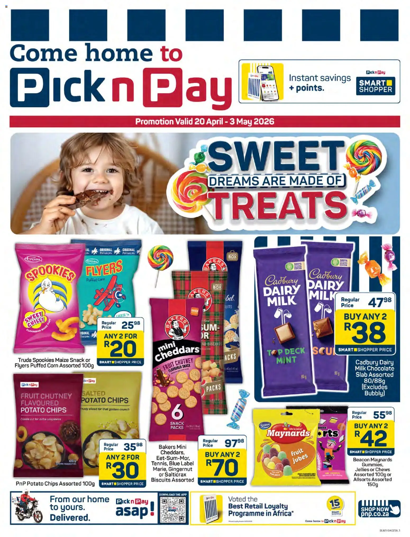 New Pick n Pay catalogue – valid from 20.04.2026 | Page: 1 | Products: Corn, Chutney, Milk, Chips