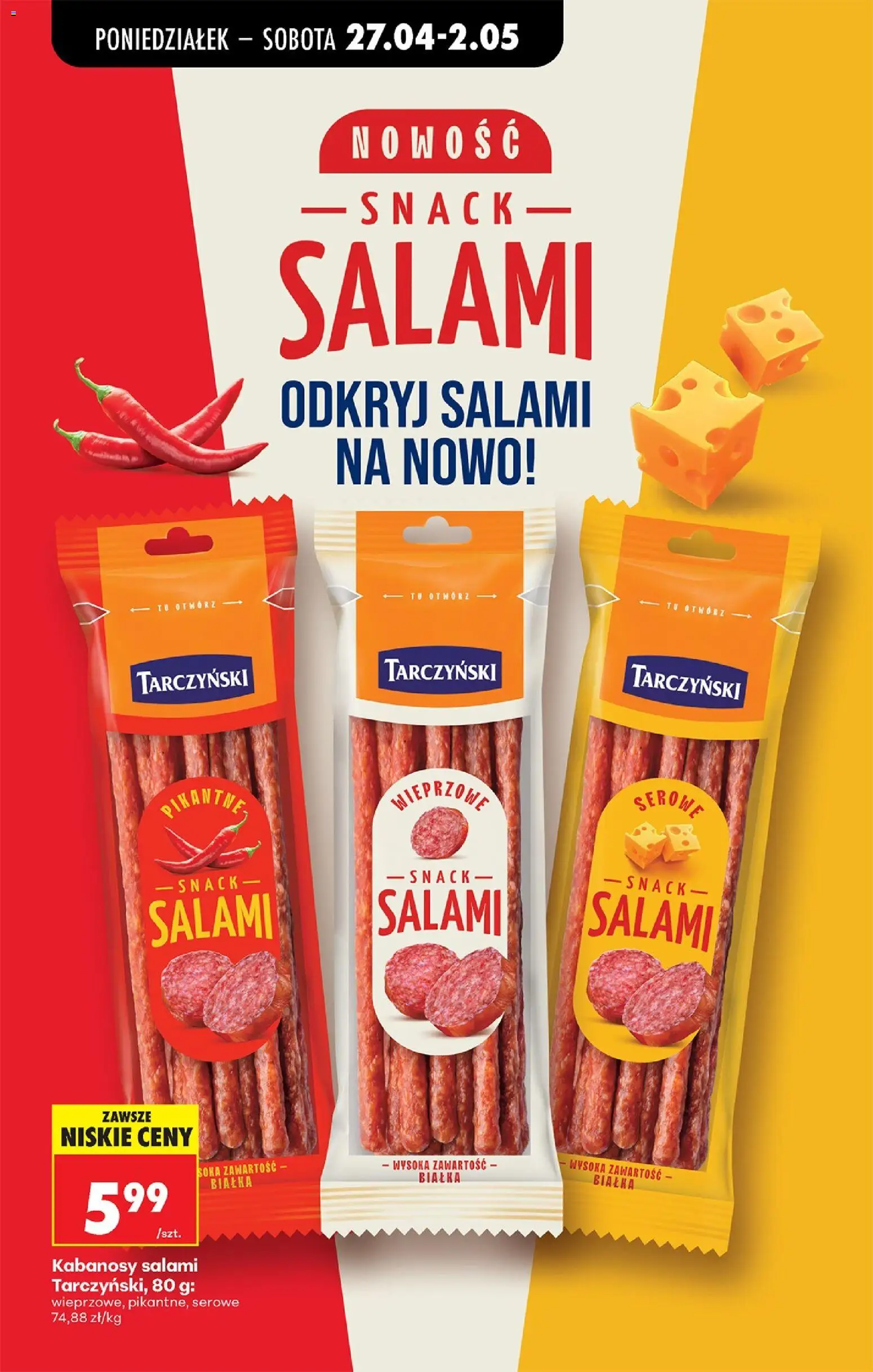 Biedronka gazetka od poniedziałku od 27.04.2026 | Strona: 83 | Produkty: Kabanosy, Salami