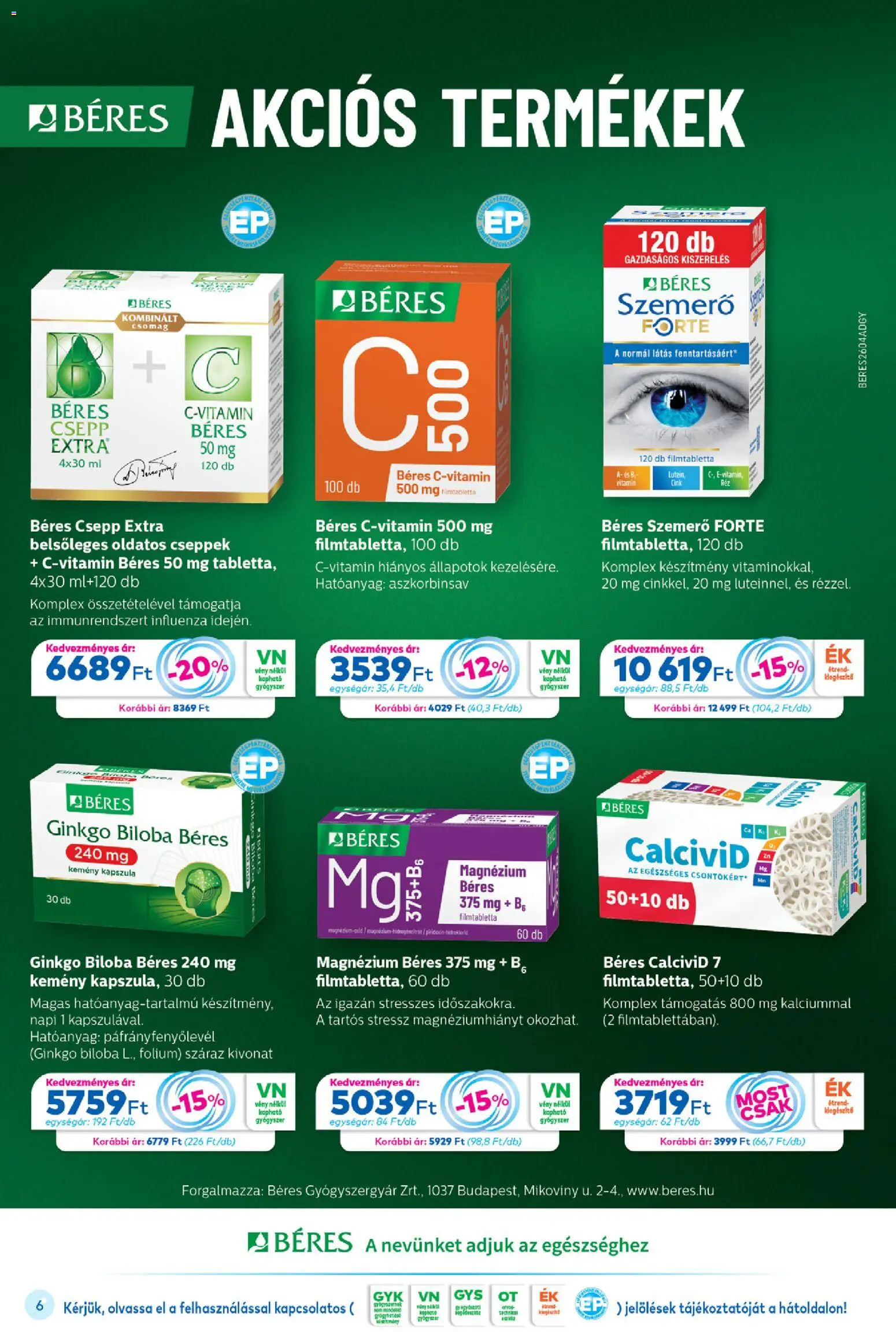 Gyöngy Patikák akciós ujság - amely érvényes a következő dátumtól: 01.04.2026 | Oldal: 6 | Termékek: Béres csepp, Ginkgo biloba
