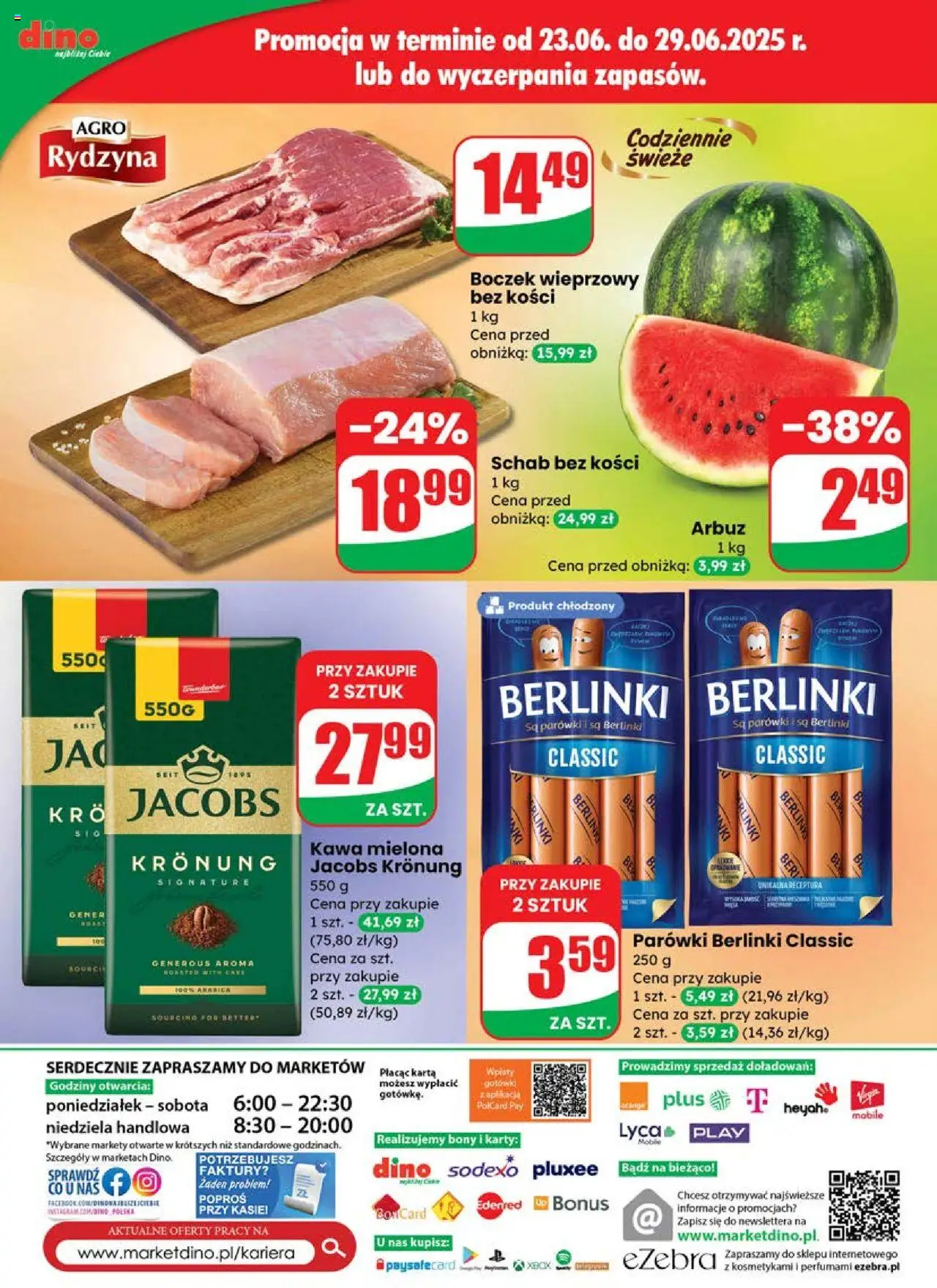 Dino Gazetka od 25.06.2025 | Strona: 66 | Produkty: Karta, Boczek wieprzowy, Schab bez kości, Parówki