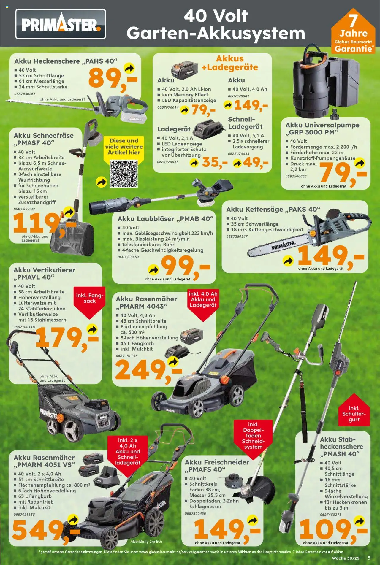 Globus Baumarkt Prospekt Berlin-Treptow – gültig ab 15.09.2025 | Seite: 5 | Produkte: Rasenmäher, Ladegerät