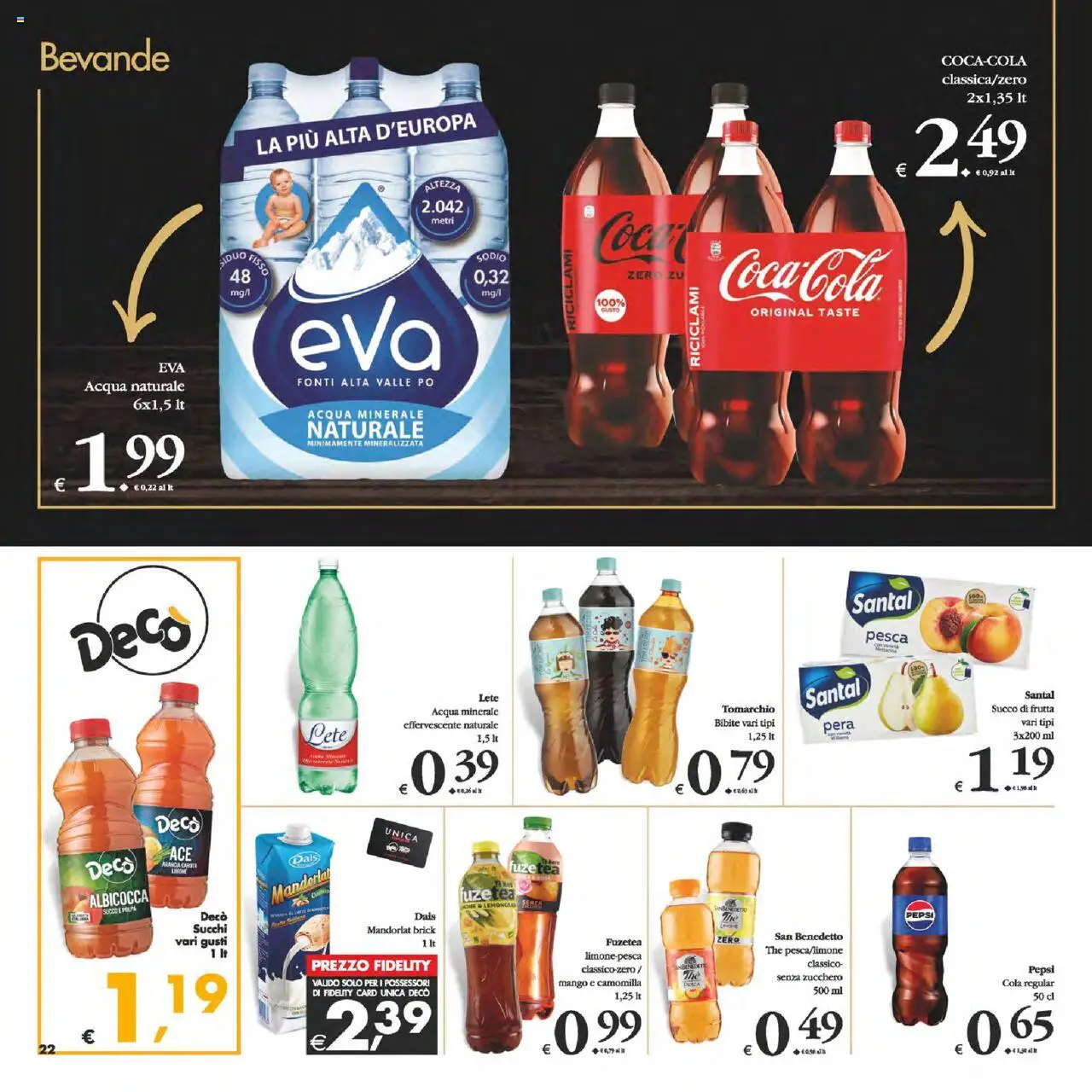 Volantino Decò del 12.08.2025 | Pagina: 22 | Prodotti: Acqua, Frutta, Pesca, Pepsi
