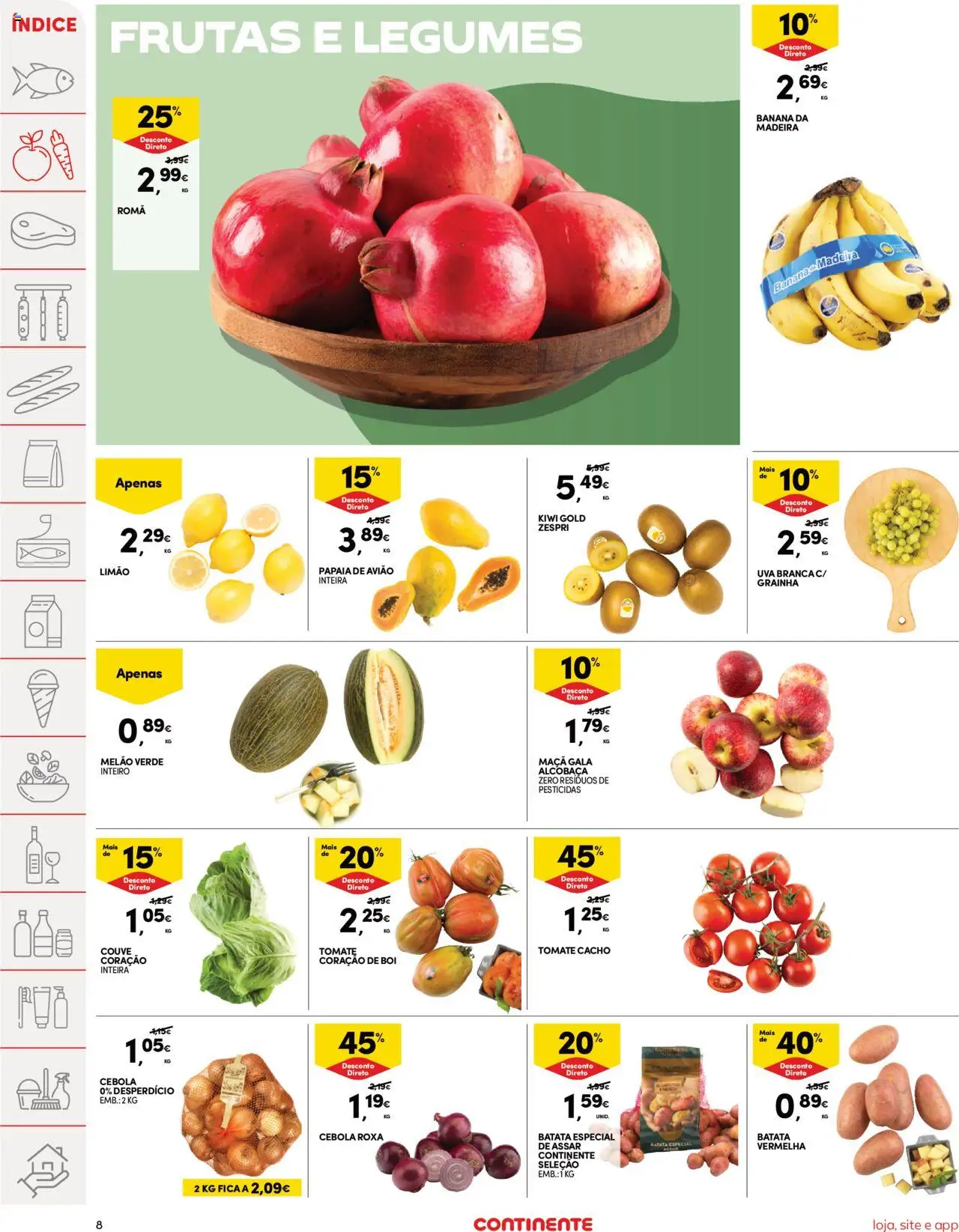 Continente folheto │ válido de 09.09.2025 | Página: 8 | Produtos: Batata, Melão, Kiwi, Couve
