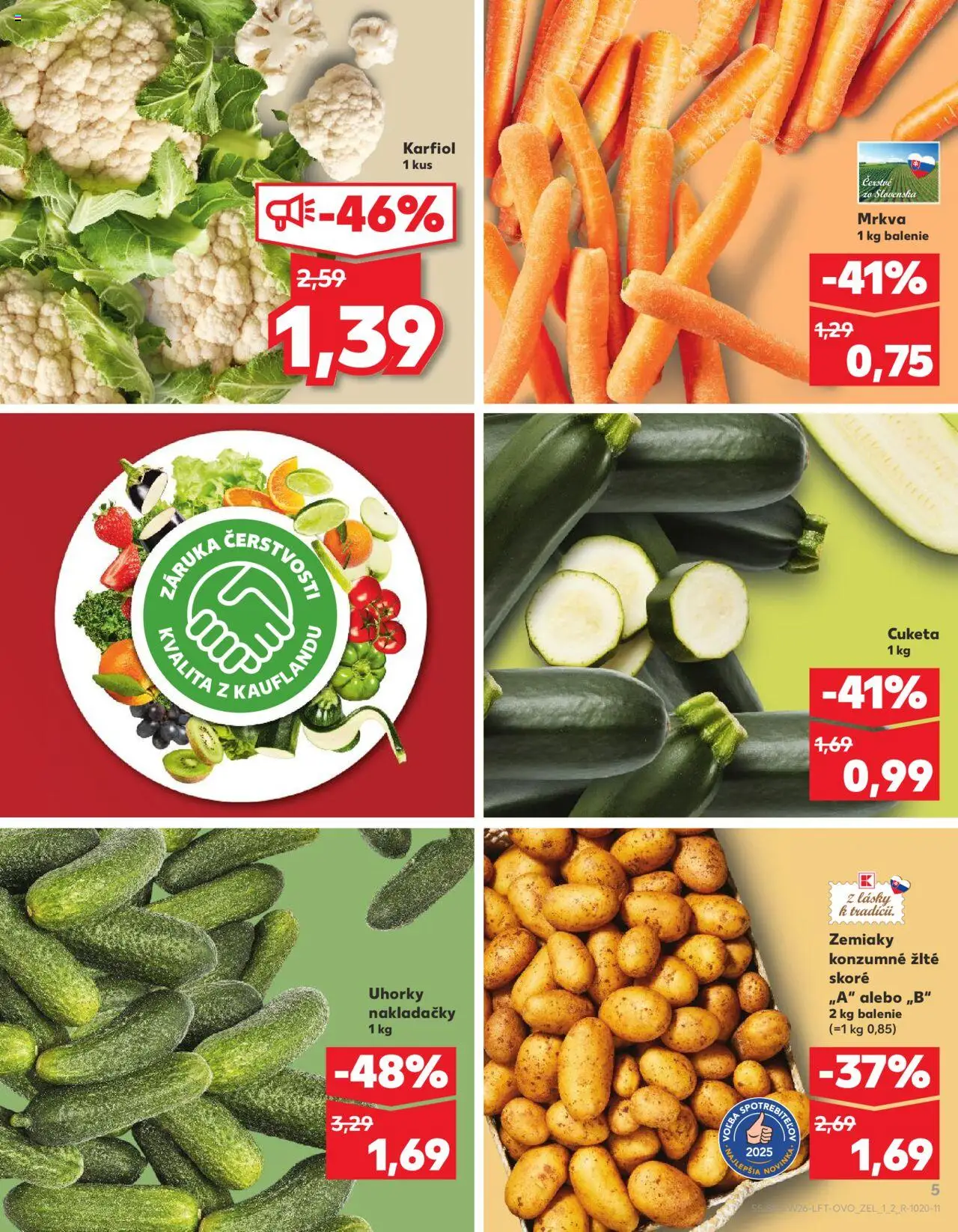 Nové Kaufland akcie – leták je platný od 26.06.2025 | Strana: 5 | Produkty: Karfiol, Zemiaky, Cuketa, Uhorky