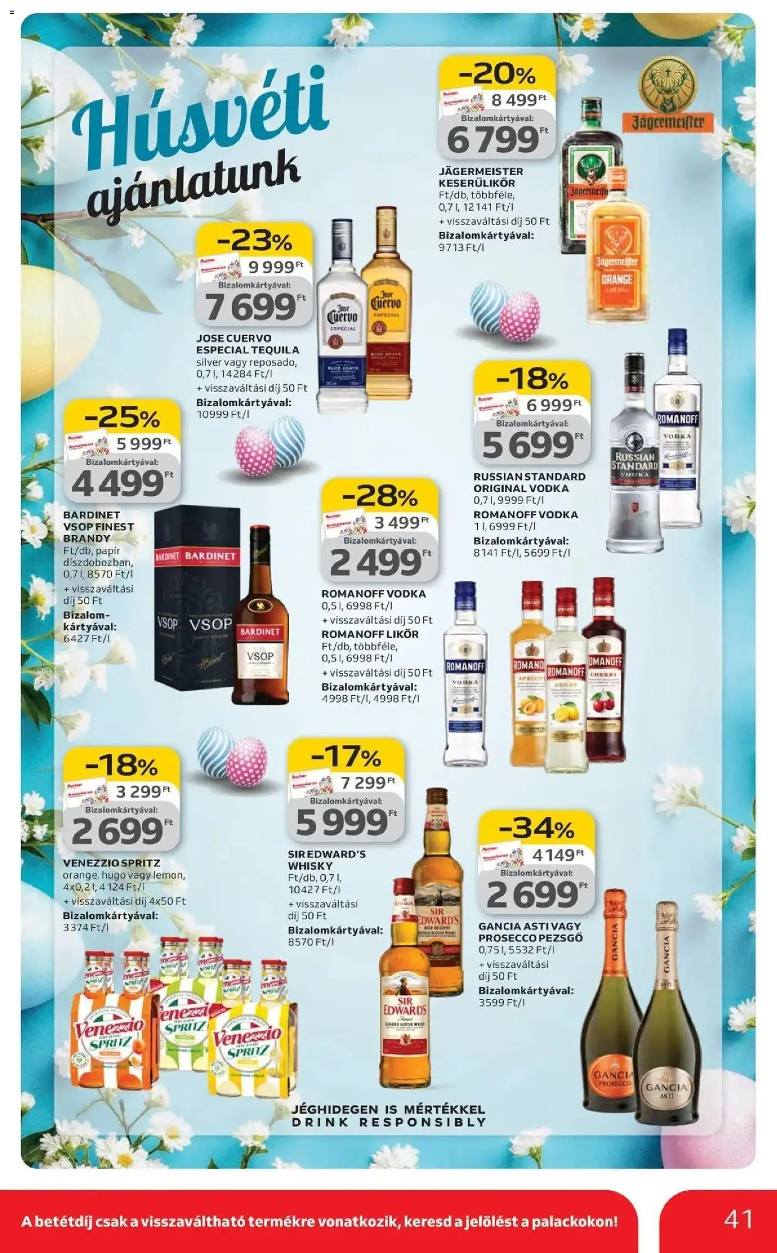Auchan akciós ujság - amely érvényes a következő dátumtól: 19.03.2026 | Oldal: 41 | Termékek: Tequila, Likőr, Vodka, Whisky