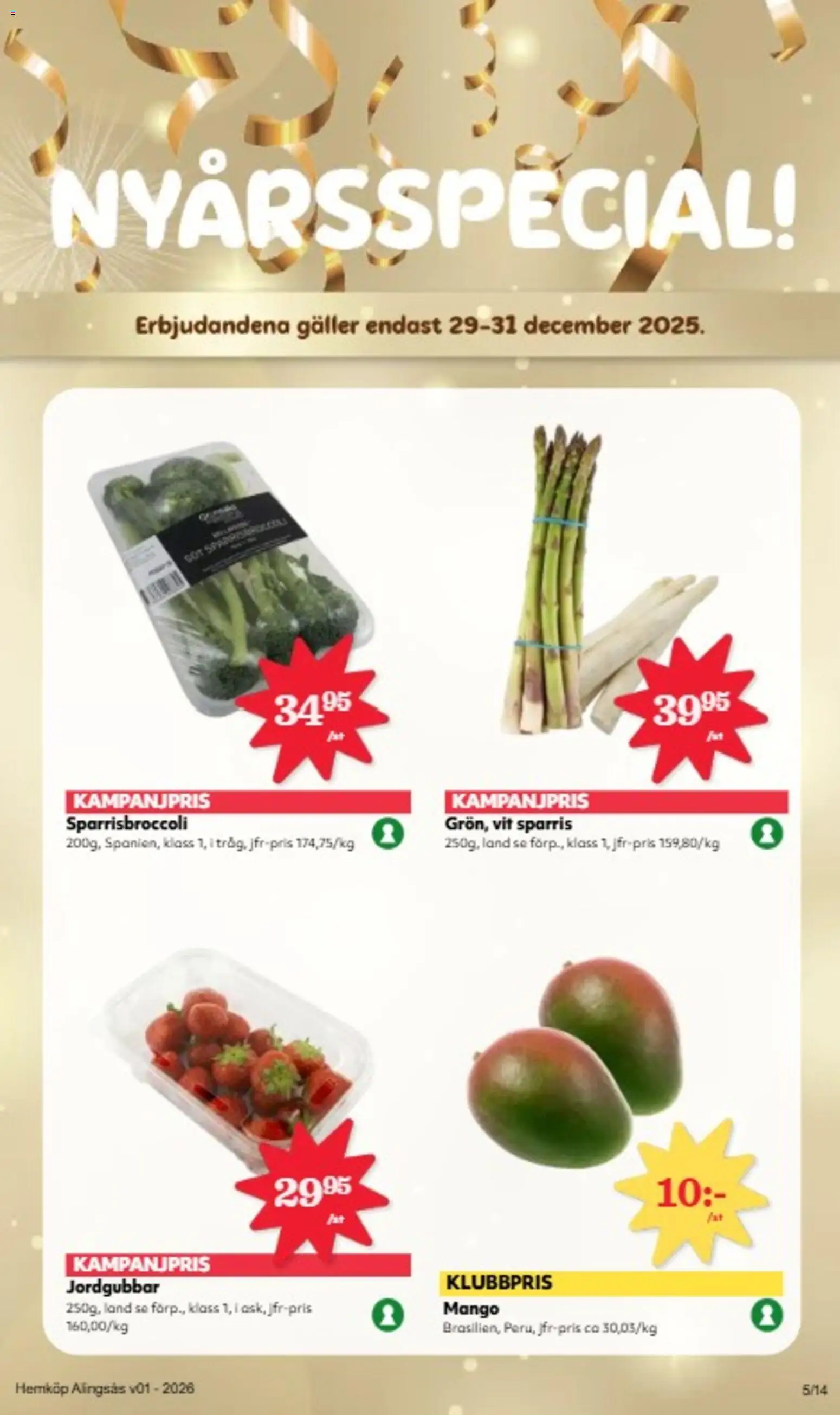 Hemköp reklamblad aktuell från 29.12.2025 | Sida: 5 | Produkter: Galler, Jordgubbar, Sparris, Mango