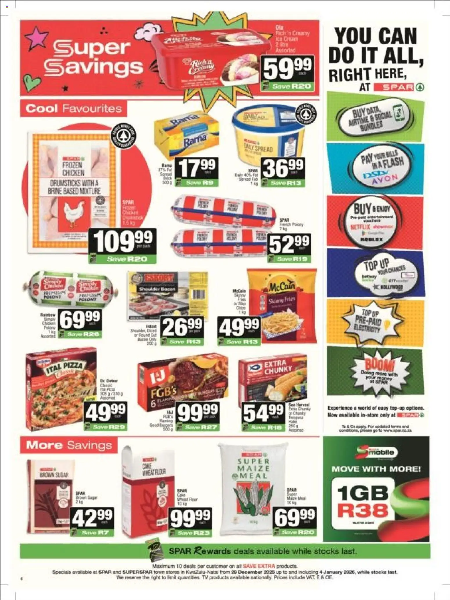 New Superspar catalogue – valid from 29.12.2025 | Page: 4 | Products: Cake, Flour, Pizza, Bacon