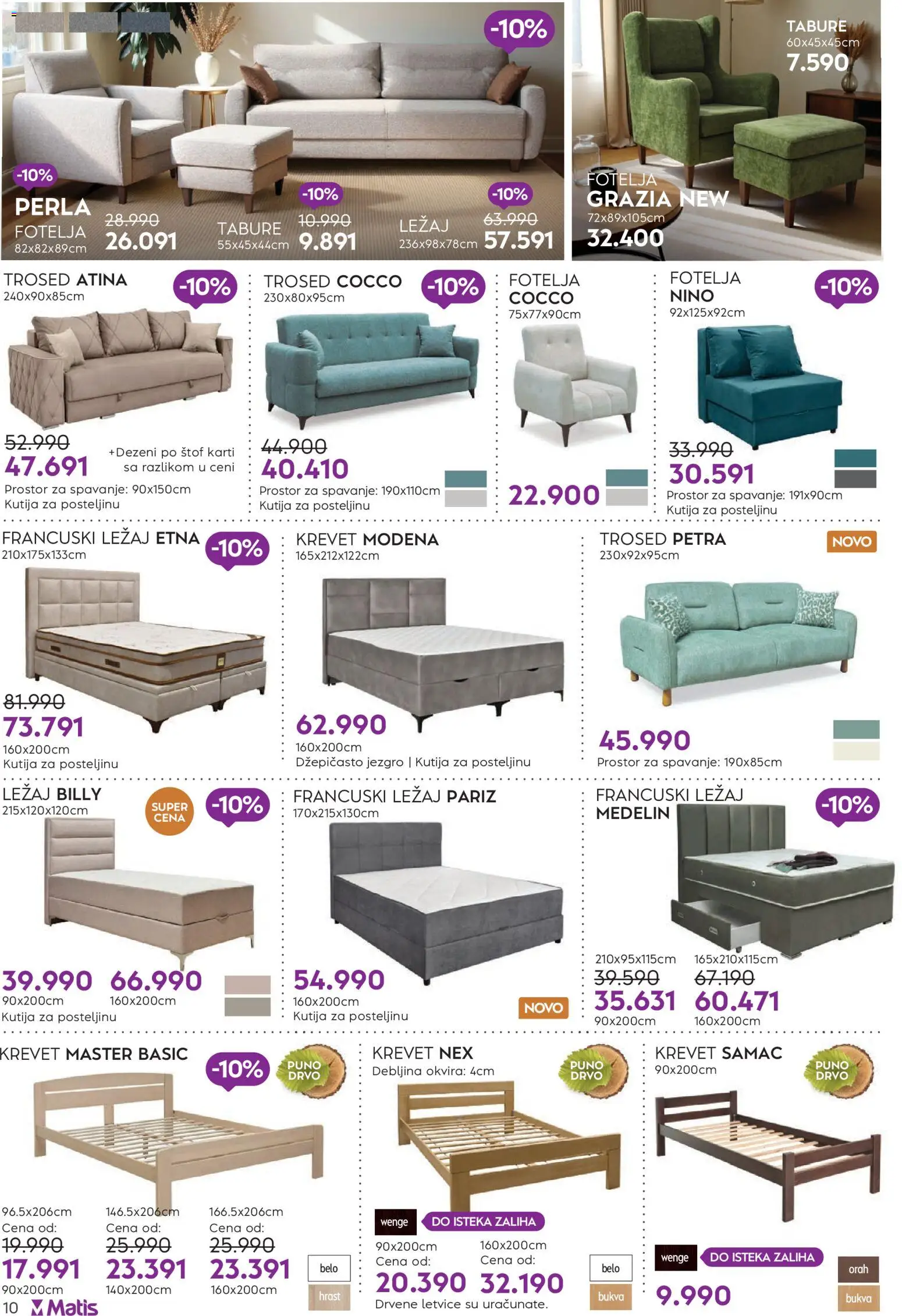 Matis katalog - važi od 01.03.2026 | Strana: 10 | Proizvode: Krevet, Orah, Tabure, Trosed