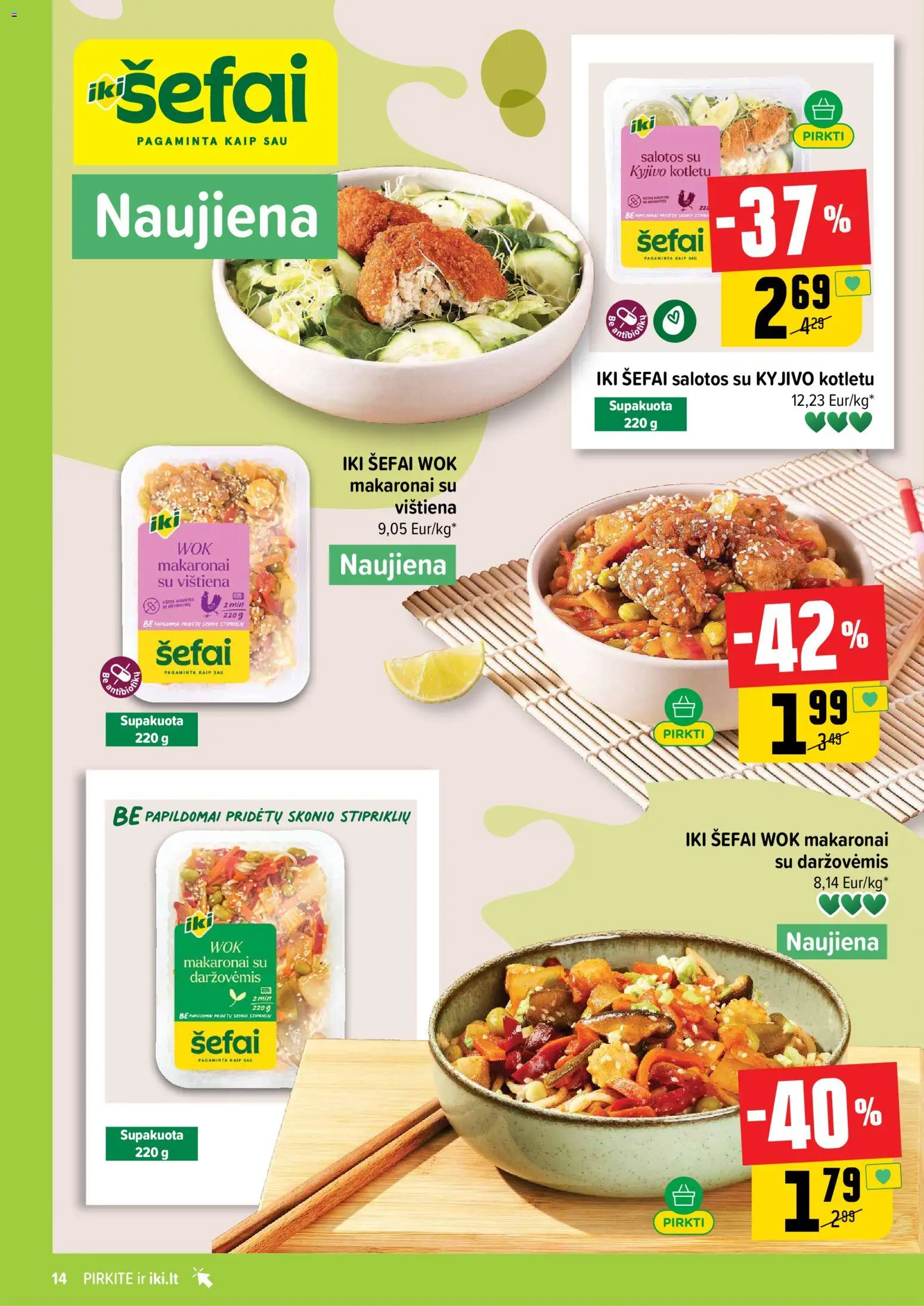 IKI akcijos nuo 27.04.2026 | Puslapis: 14 | Prekių: Salotos, Vištiena, Makaronai