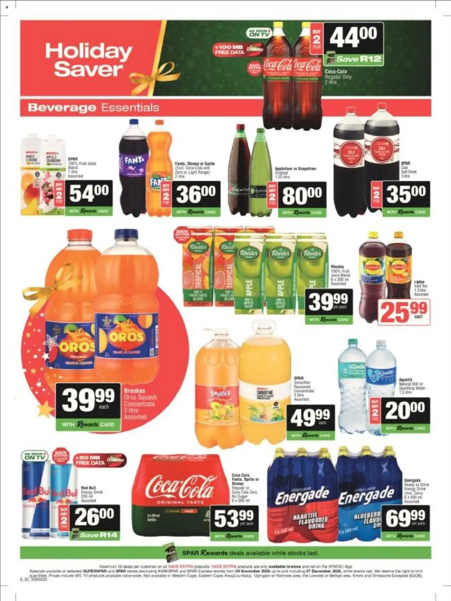 New Superspar catalogue – valid from 24.11.2025 | Page: 8 | Products: Squash, Sprite, Stoney, Water