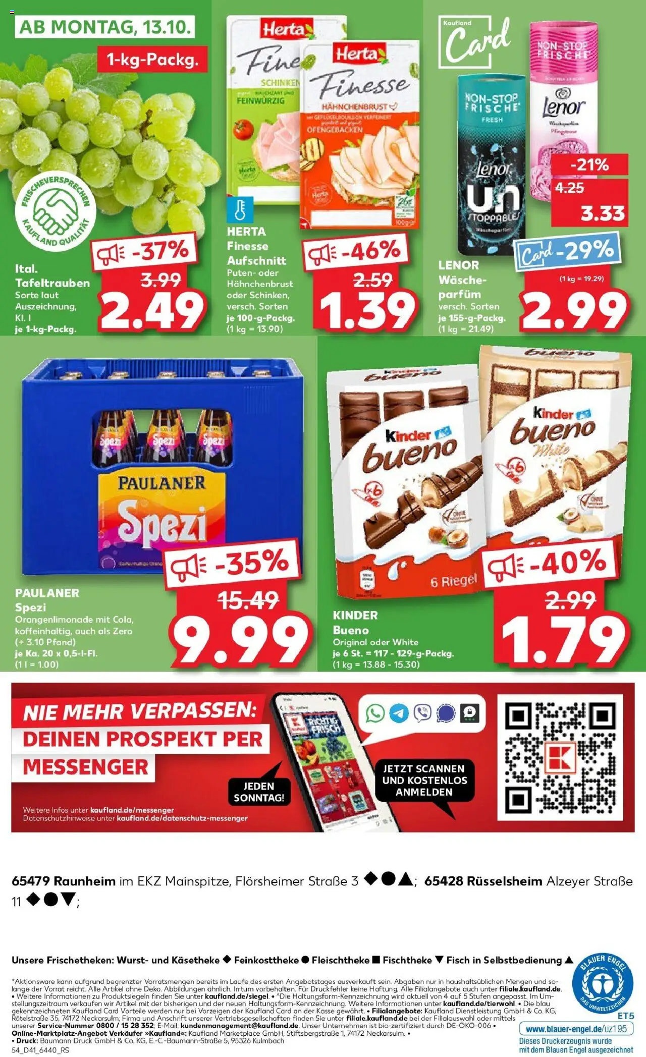 Kaufland prospekt Rüsselsheim Am Main	 – gültig ab 09.10.2025 | Seite: 54 | Produkte: Paulaner spezi, Parfüm, Paulaner, Hahnchenbrust