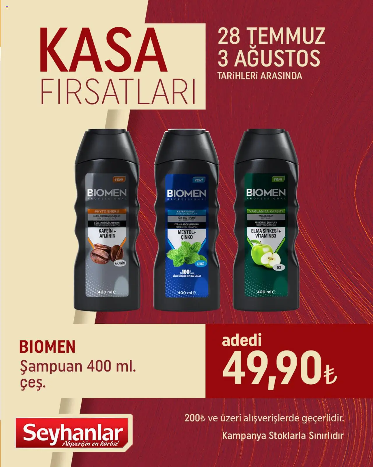 Seyhanlar Market Kasa Fırsatları - 28.07.2025 tarihinden itibaren geçerlidir | Sayfa: 1 | Ürünler: Şampuan, Elma sirkesi, Elma, Kasa