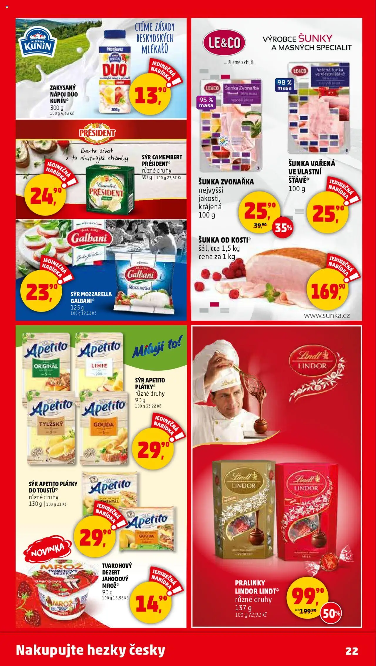 Penny Market leták - Čtvrtečník od 19.06.2025 | Strana: 22 | Produkty: Tvarohový dezert, Lindt, Sýr, Mozzarella