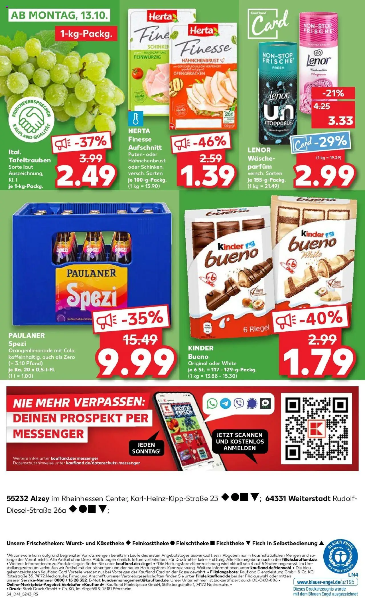 Kaufland prospekt Weiterstadt	 – gültig ab 09.10.2025 | Seite: 54 | Produkte: Lenor, Parfüm, Kinder bueno, Paulaner