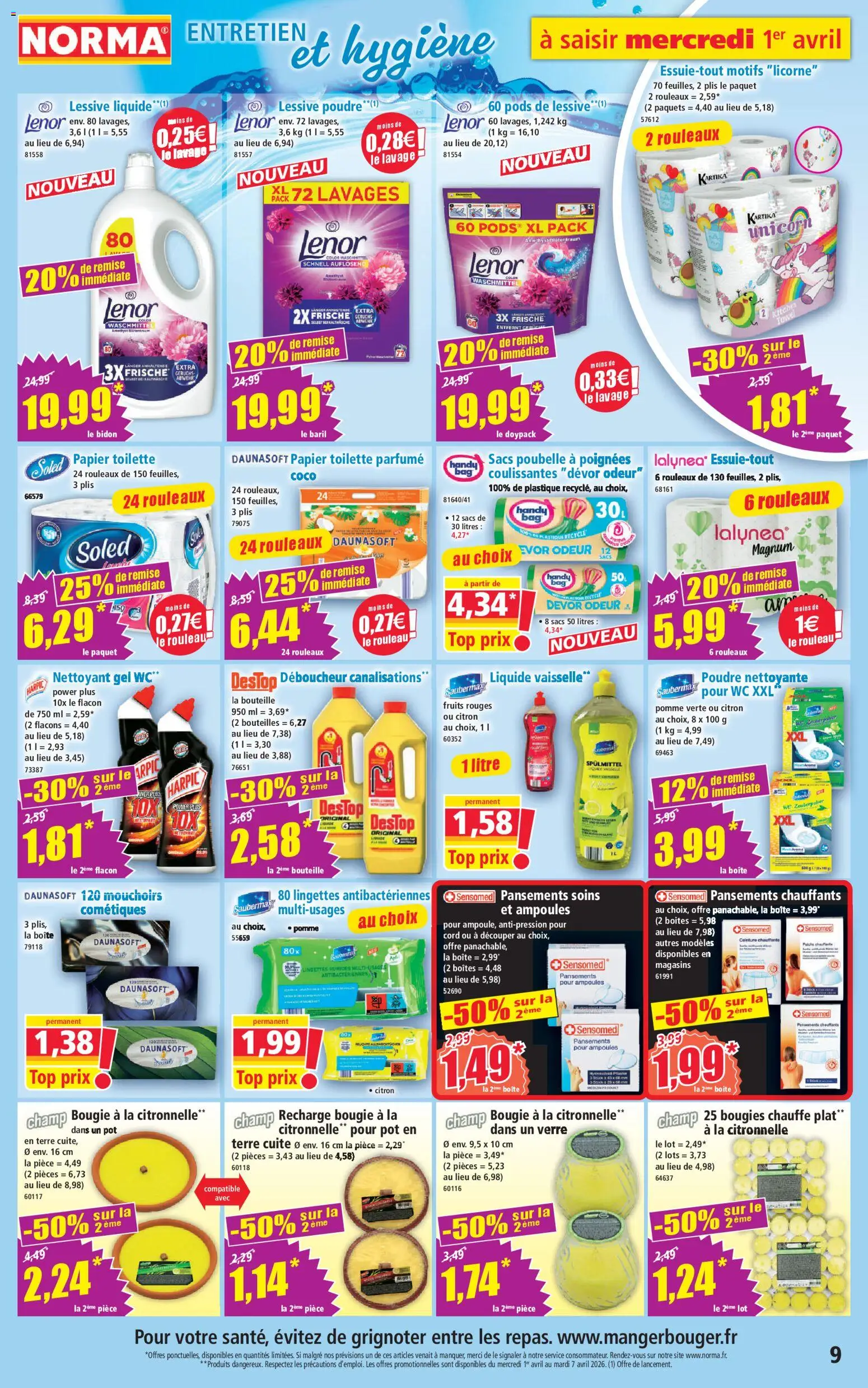 {H1} | Page: 9 | Produits: Papier toilette, Lenor, Poudre, Sacs poubelle