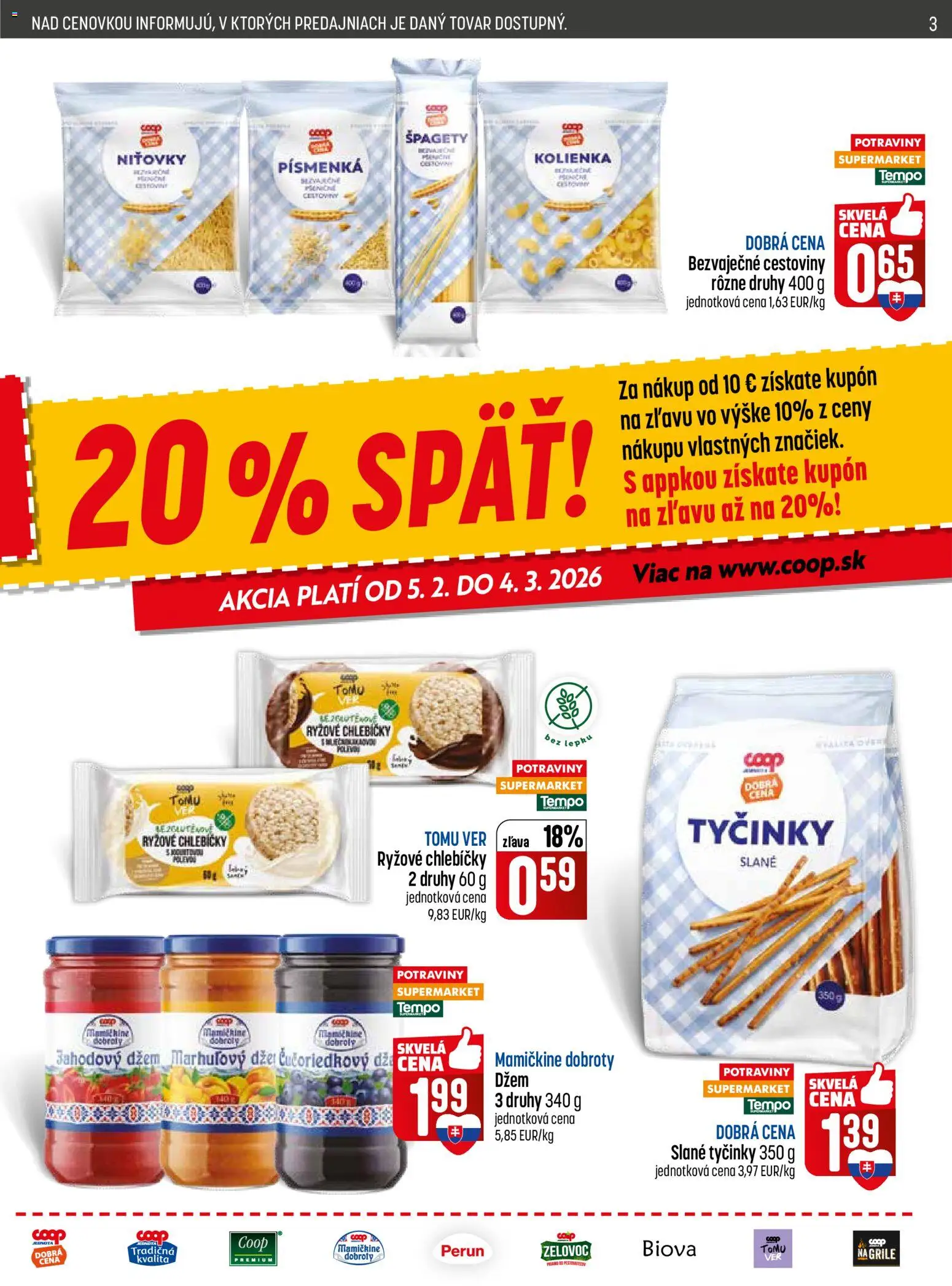 Nové COOP Jednota akcie – leták je platný od 26.02.2026 | Strana: 3 | Produkty: Cestoviny, Špagety