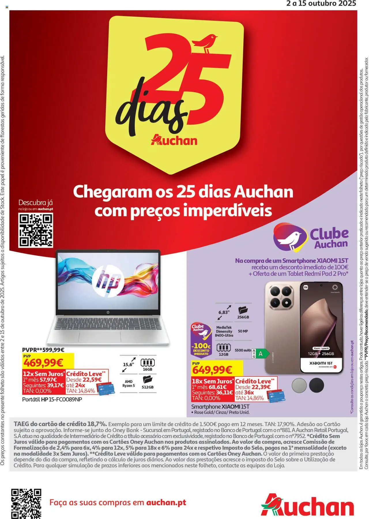 Auchan - Tecno 25 dias │ válido de 02.10.2025 | Página: 12 | Produtos: Smartphone, Faca, Banco, Tablet