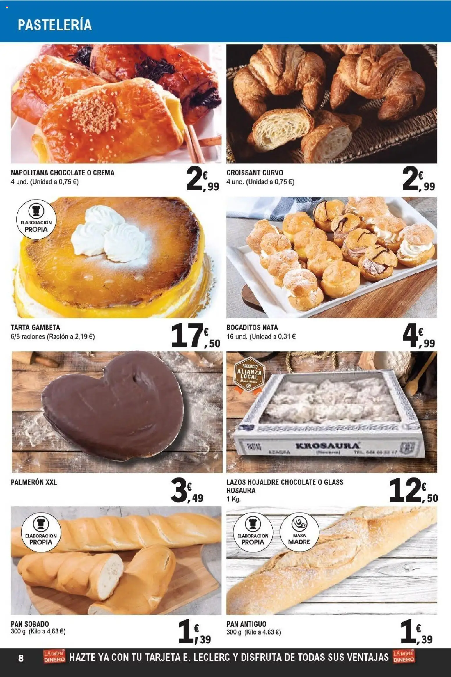 E.Leclerc -Tarjetazo │ válido desde el 18.03.2026 | Página: 8 | Productos: Pan, Chocolate, Croissant, Crema