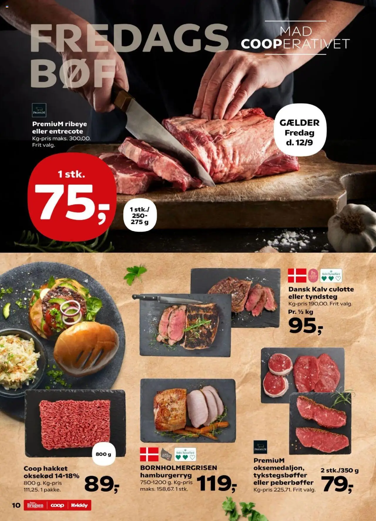 Kvickly tilbudsavis – gyldig fra 12.09.2025 | Side: 10 | Produkter: Oksekød, Entrecote, Hamburgerryg