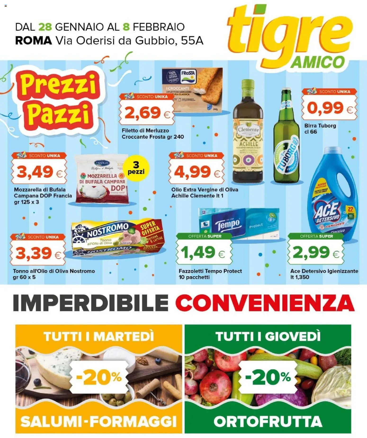 Volantino Tigre del 28.01.2026 | Pagina: 1 | Prodotti: Birra, Merluzzo, Mozzarella, Tonno
