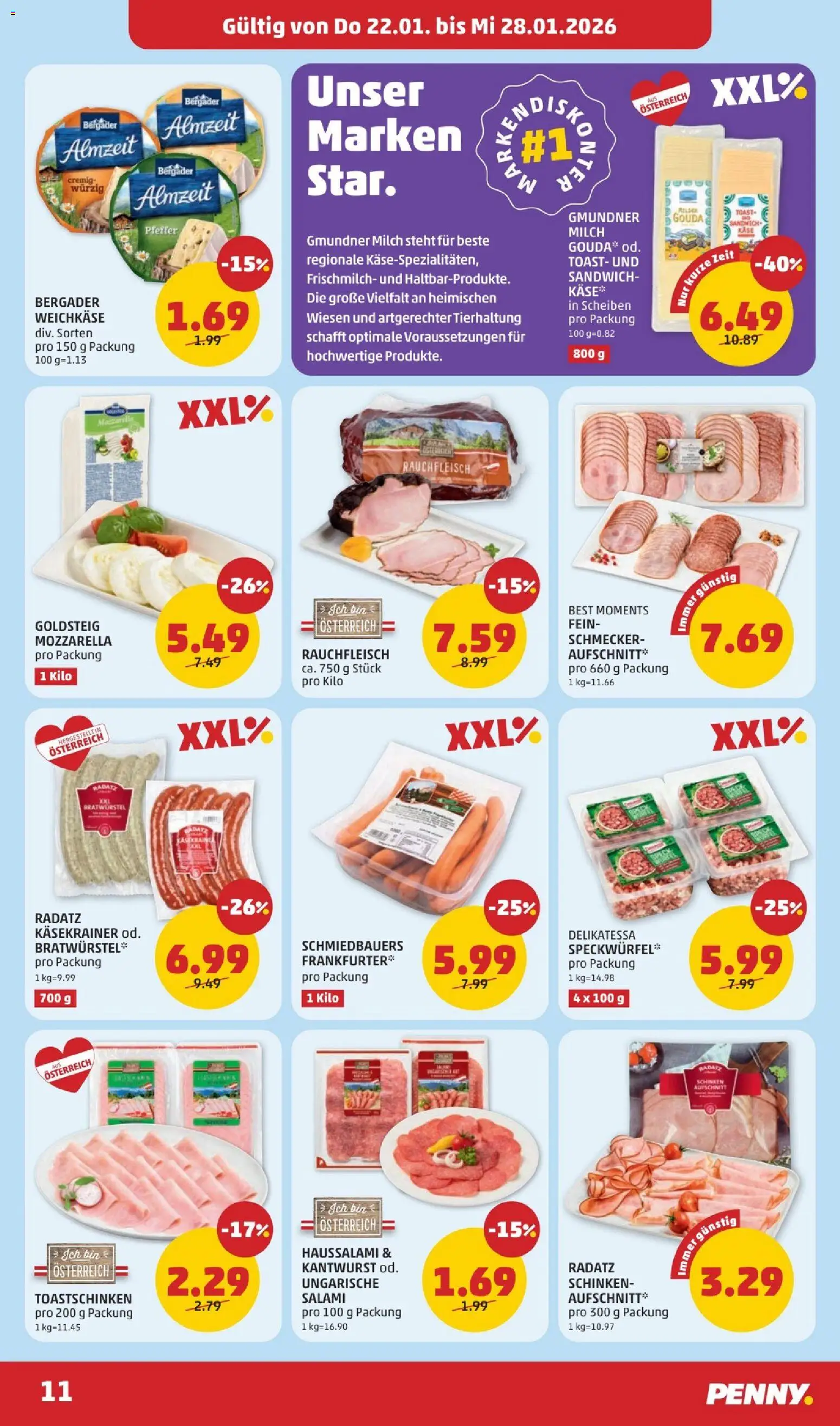 Penny Markt Flugblatt gültig ab 22.01.2026 | Seite: 11 | Produkte: Pfeffer, Milch, Käse, Salami