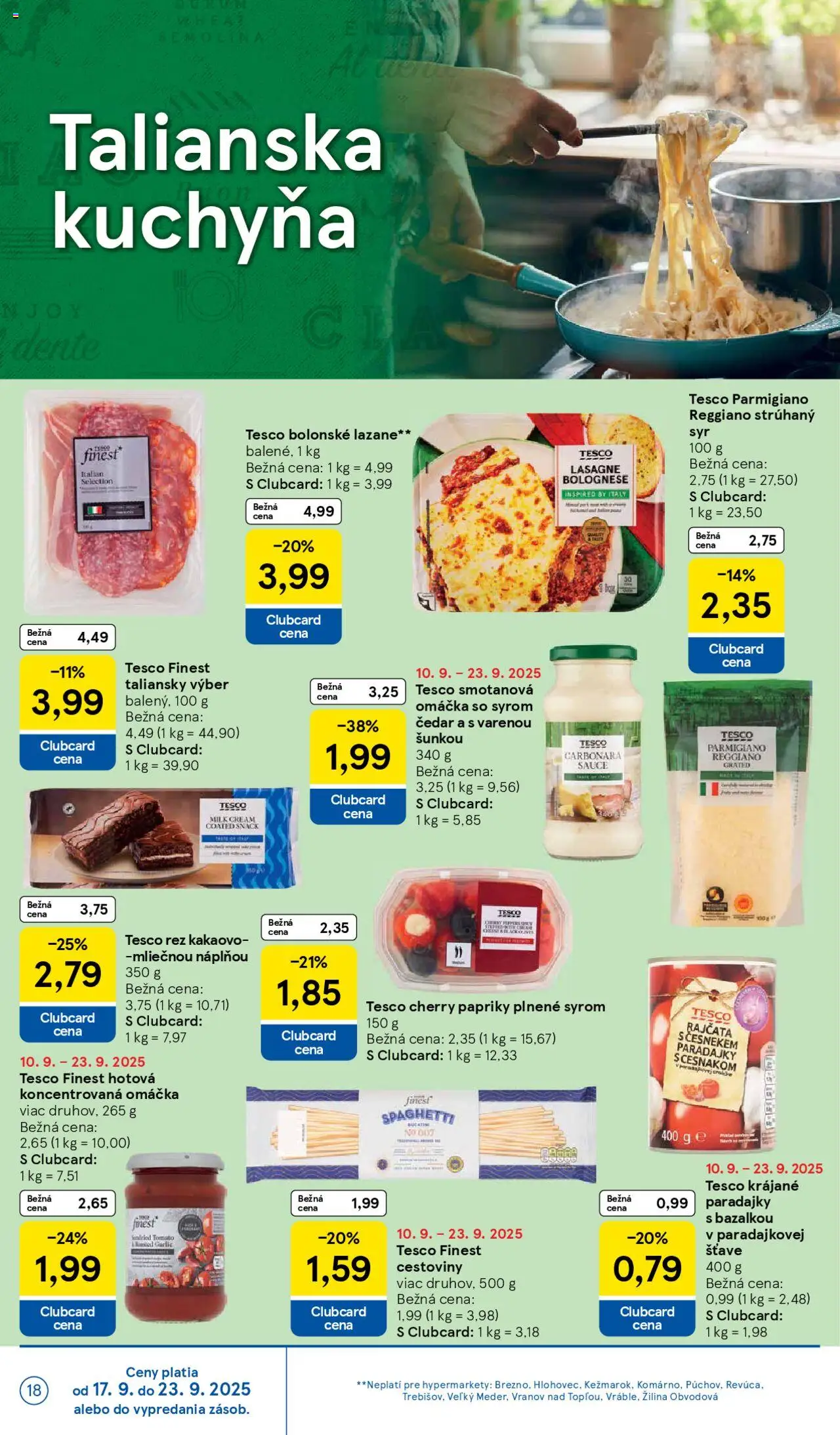 Nové Tesco akcie – leták je platný od 17.09.2025 | Strana: 18 | Produkty: Kuchyňa, Cestoviny, Lasagne