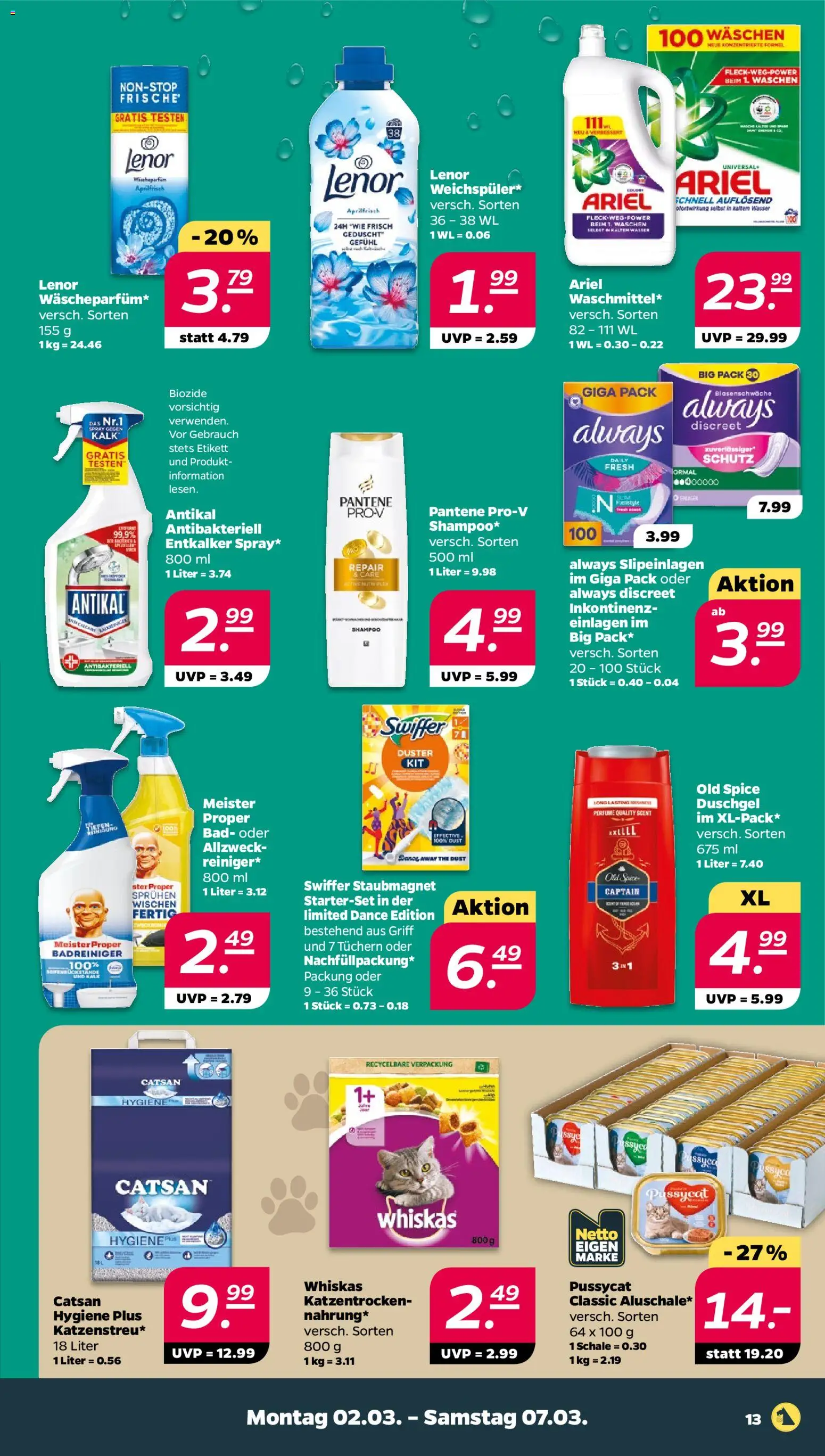 Netto Prospekt 	 – gültig ab 02.03.2026 | Seite: 13 | Produkte: Catsan, Ariel, Bad, Duschgel